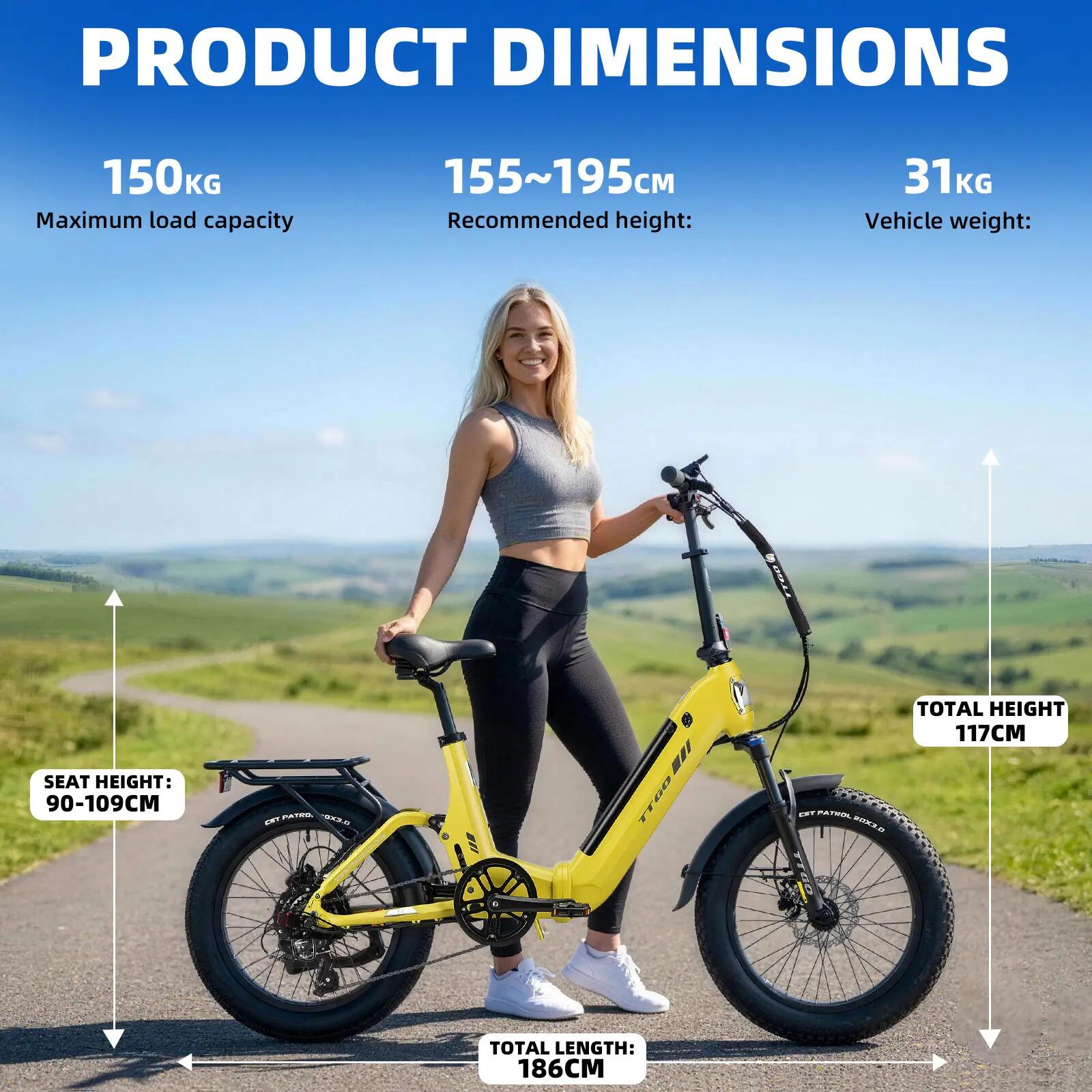 Vélo électrique pour adultes TTGO F7 Batterie 48V 15Ah Pneus 20 pouces 15/15