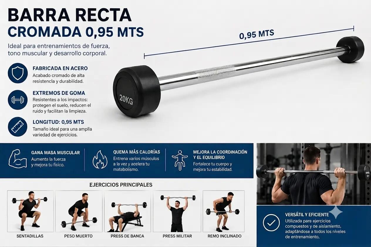 Barra de Pesas Recta Montada 20 kg Musculación Fitness 3/3