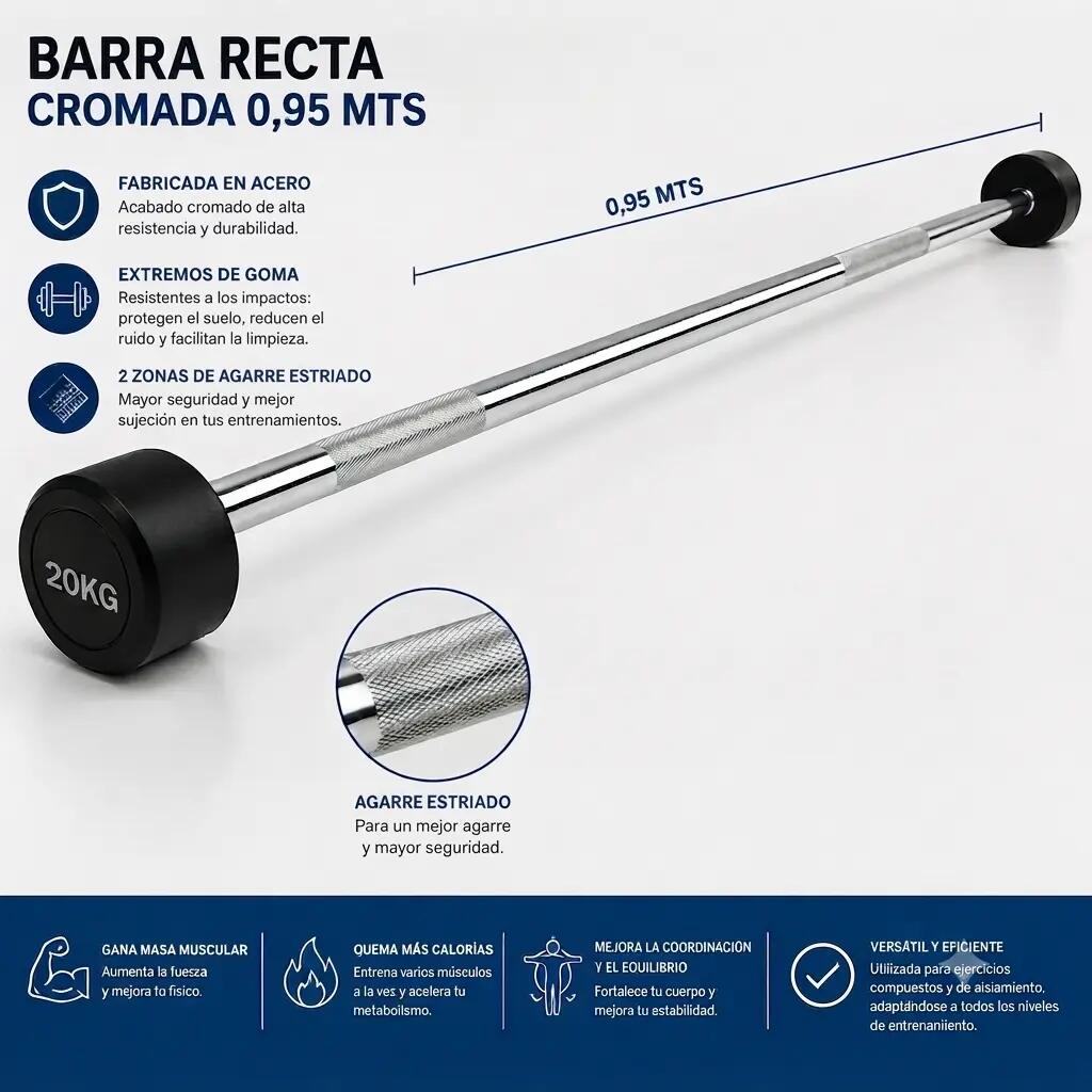 Barra de Pesas Recta Montada 20 kg Musculación Fitness 2/3