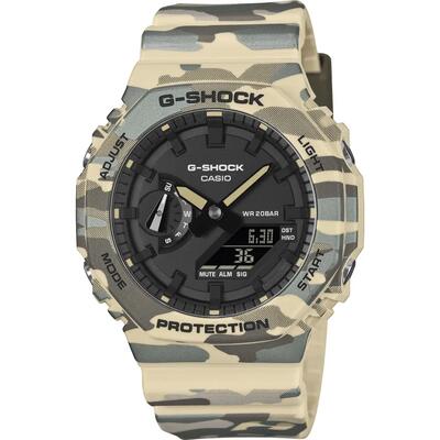 Casio analoog en digitaal horloge beige/zwart ga-2100cm-5aer