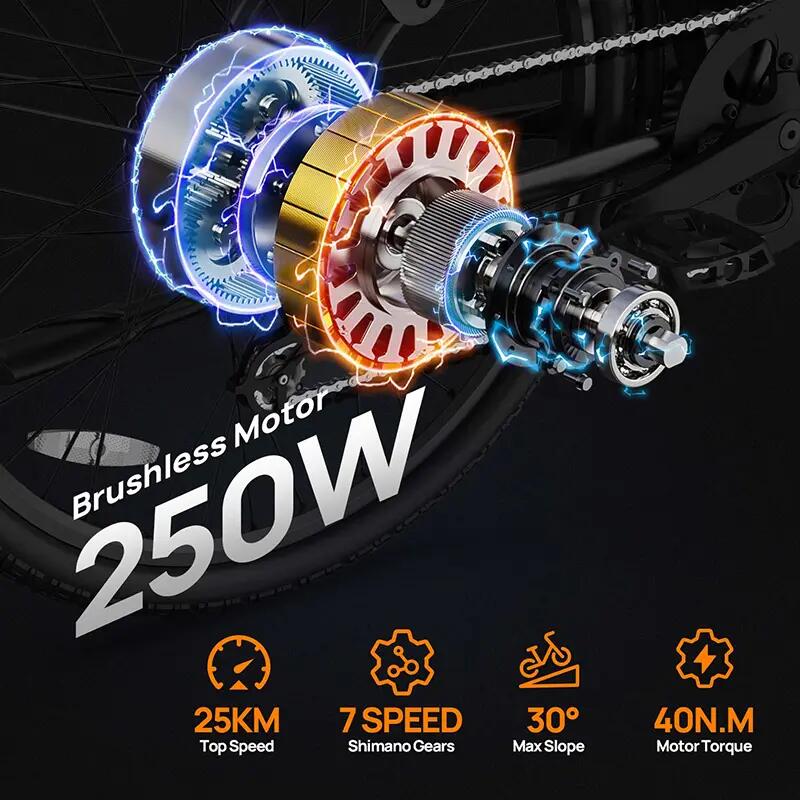Bicicleta elétrica para adultos URLIFE E26 motor 250W bateria 48V 10.4Ah 7/13