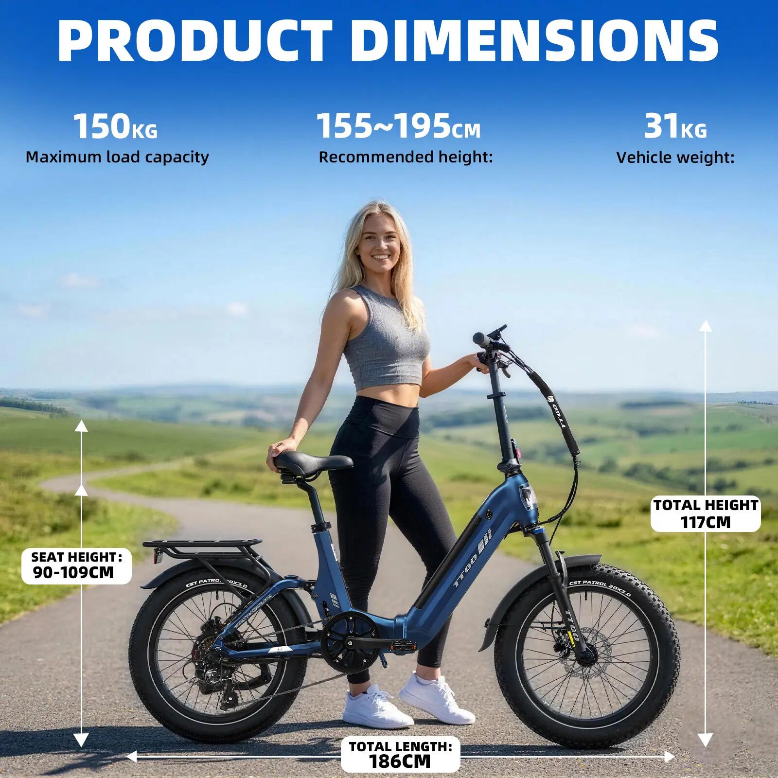 Vélo électrique pour adultes TTGO F7 Batterie 48V 15Ah Pneus 20 pouces 14/15