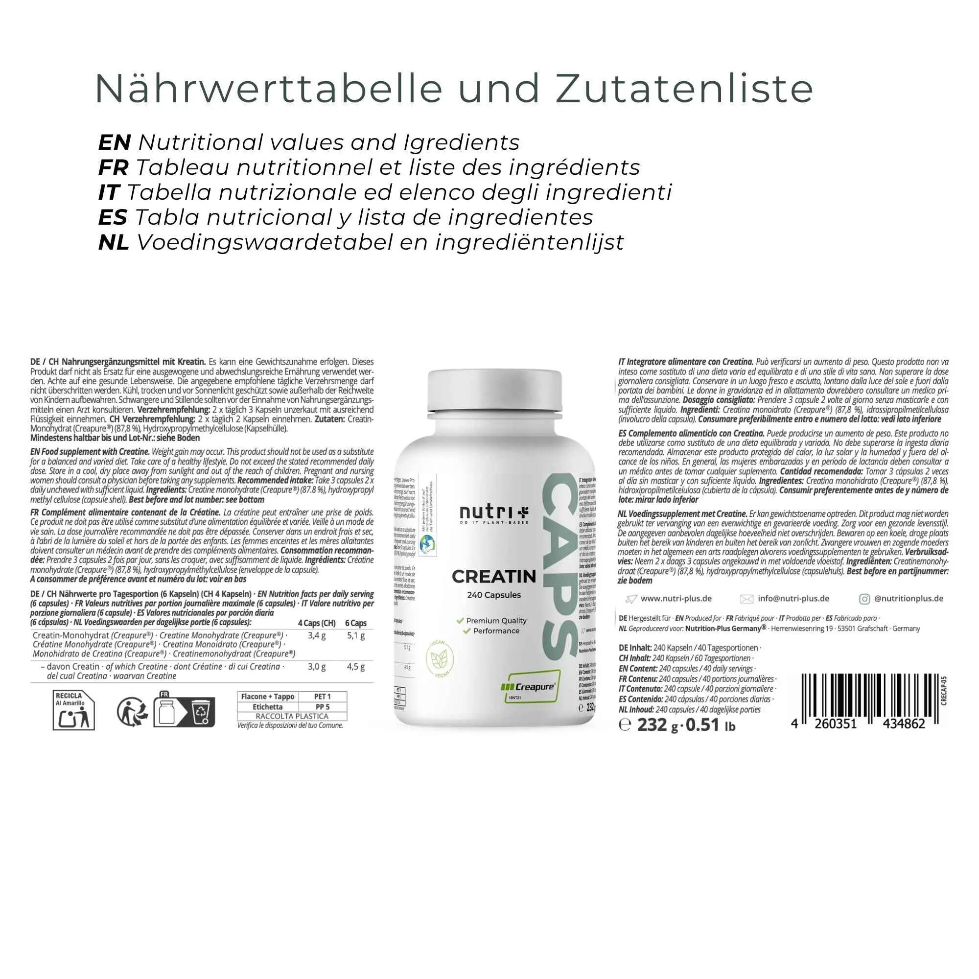 Creatin-Monohydrat (Creapure®) 240 Kapseln 2/7