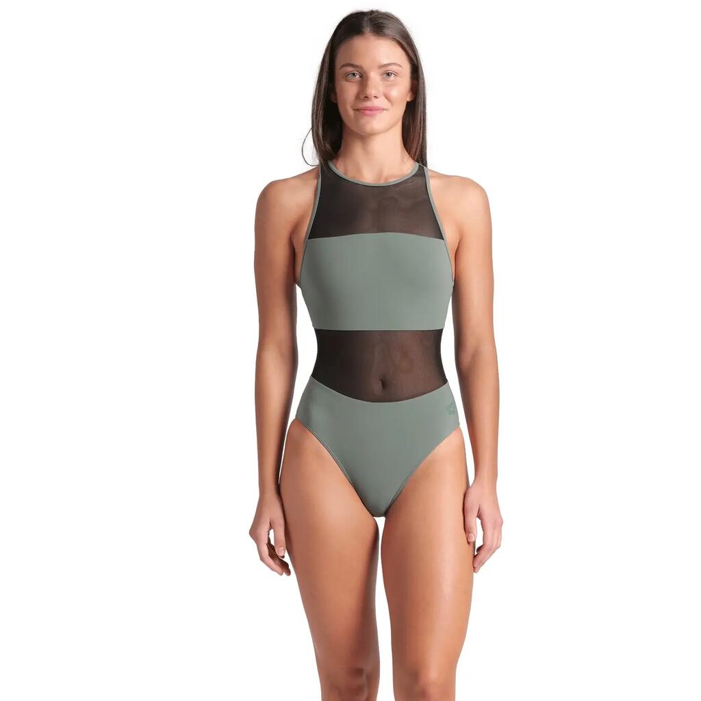 Women's Arena Mesh Panels Vent Back Swimsuit Green