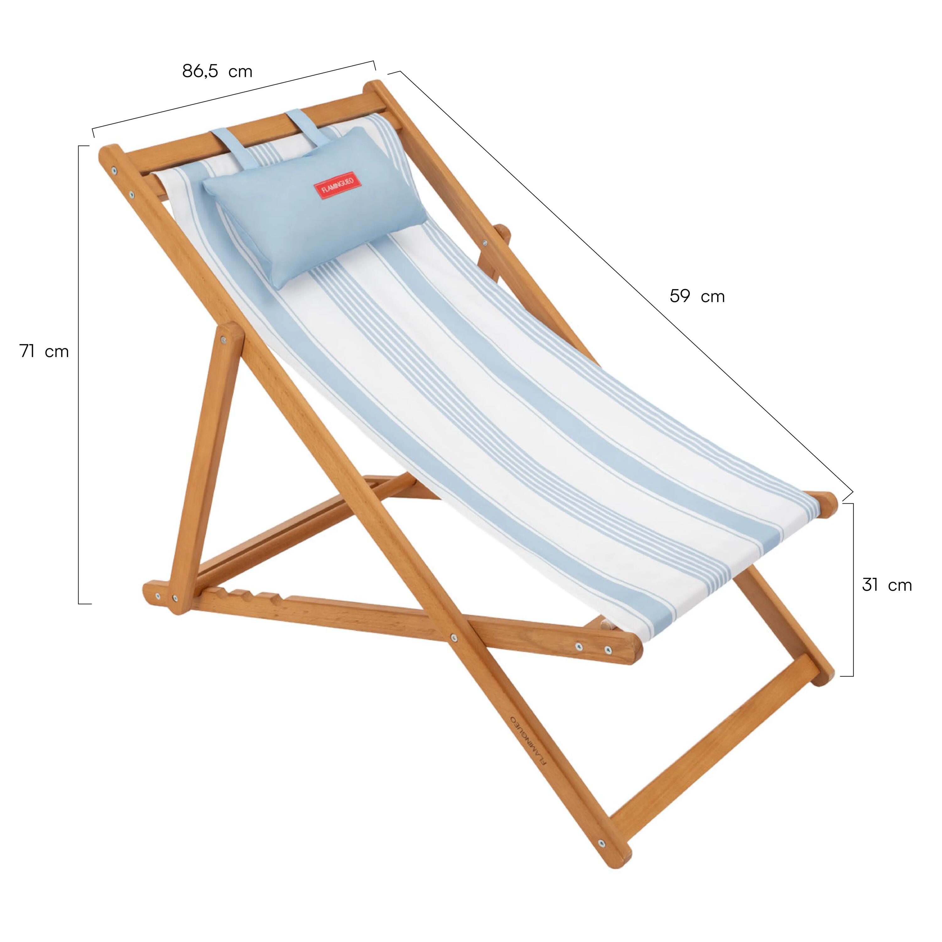 Flamingueo chaise plage bois inclinable bleue 8/8