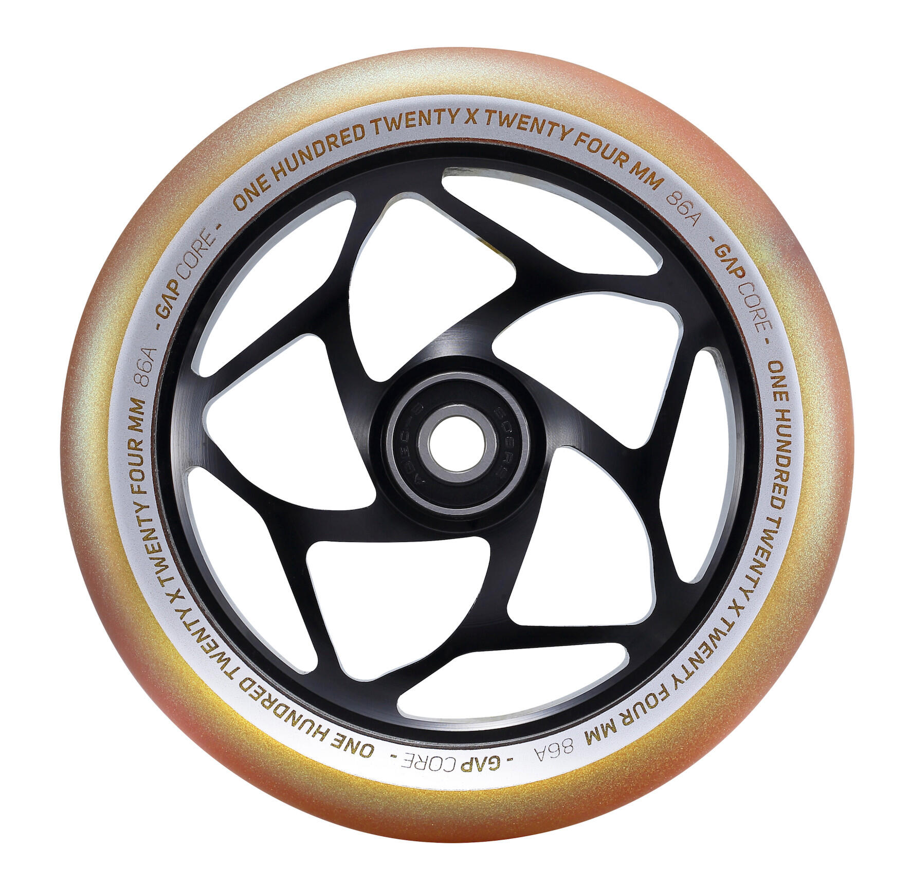Rueda Scooter Stunt Hueco UFO Arcoíris Negro PU Par Team Dogz Arco Isis Neocromado Aleación Base 100mm Patinete Stunt Rueda Scooter Acrobacias Team Dogz 100mm