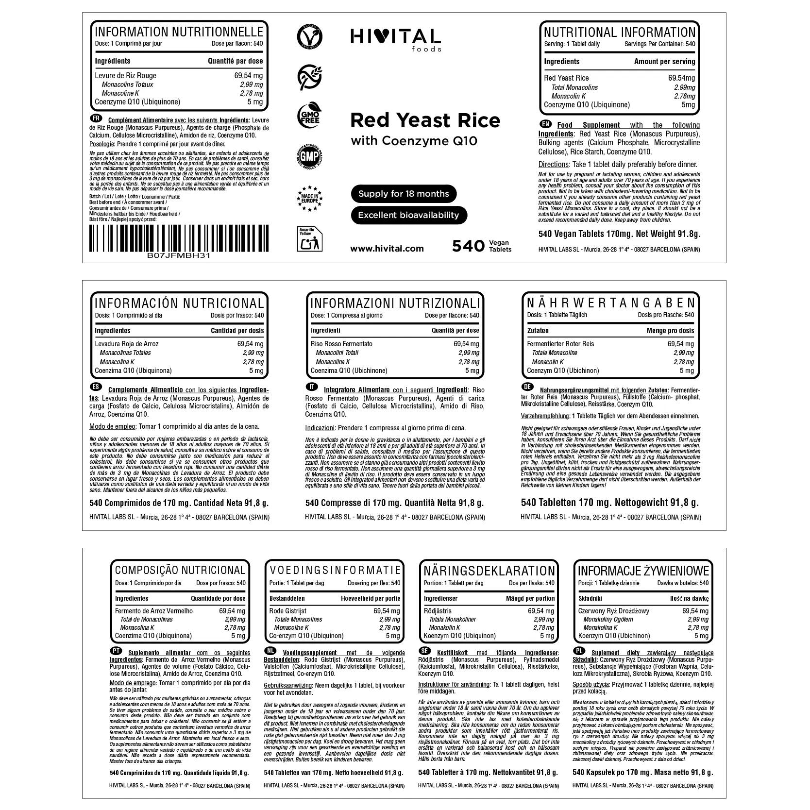 Rode rijstgist met co-enzym Q10 | 540 veganistische tabletten 2/2