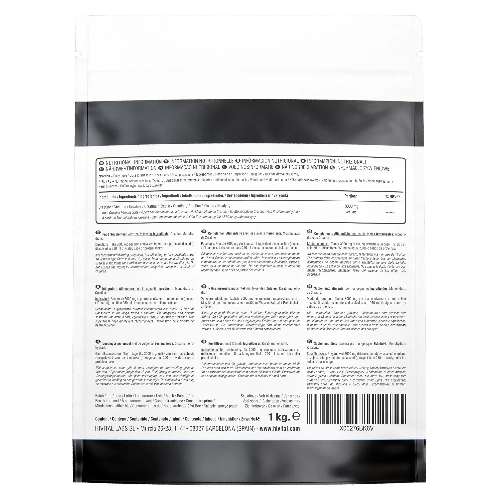 Creatine 3000 mg | 1 kg veganistisch poeder 2/2