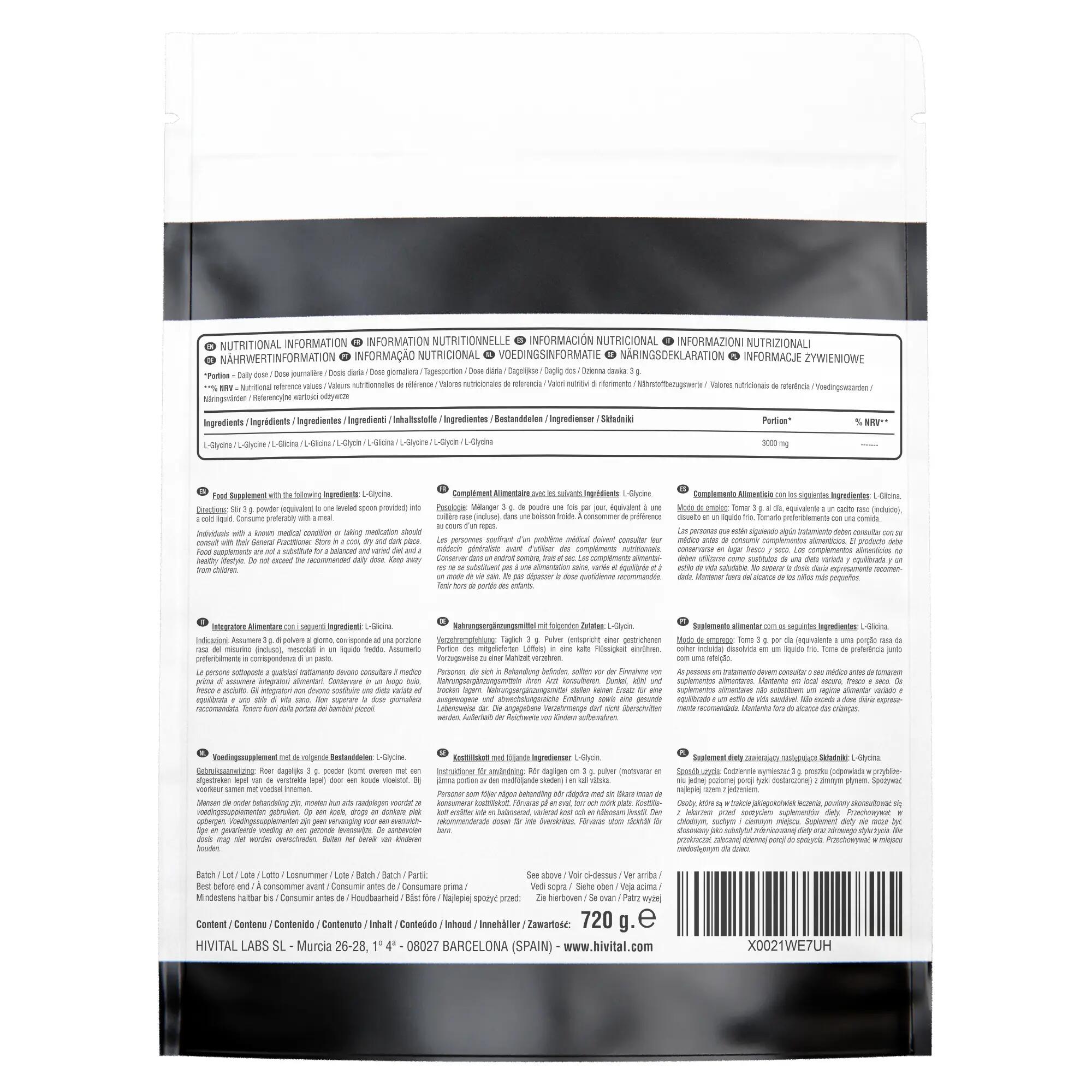 L-Glicina 3000 mg | 720 gramas de pó vegano 2/2