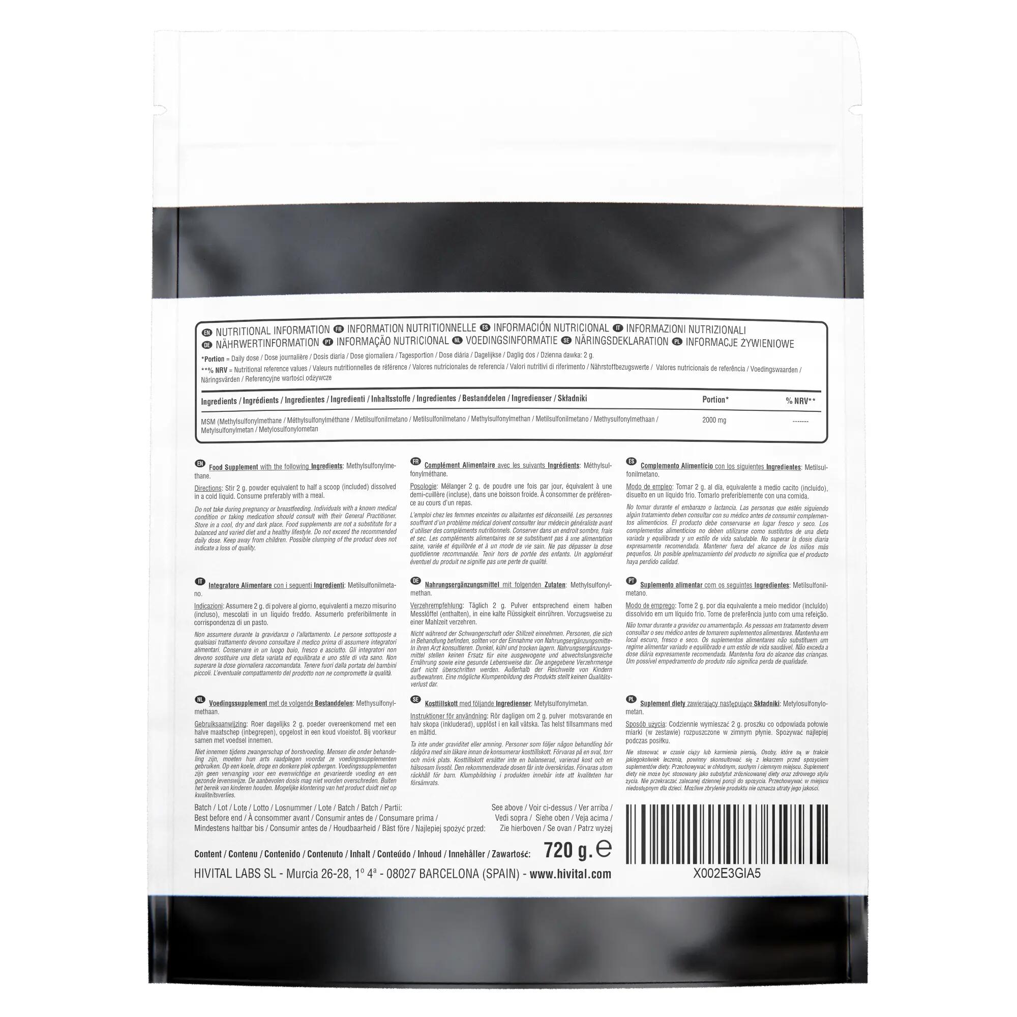MSM 2000 mg | 720 gramas de pó vegano 2/2