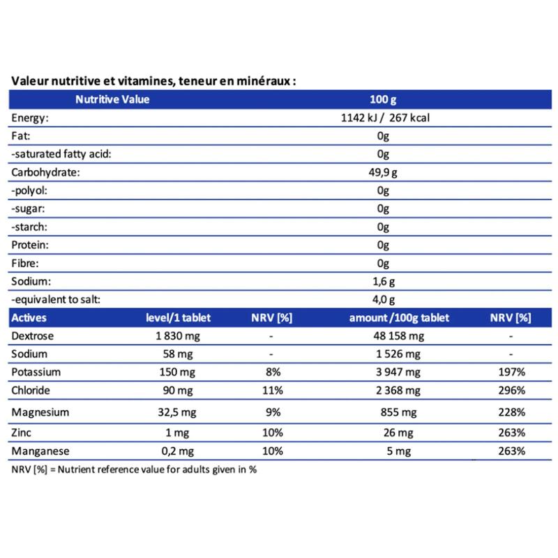 Pastilles d'éléctrolytes pour l'hydratation. Parfum naturel mixte