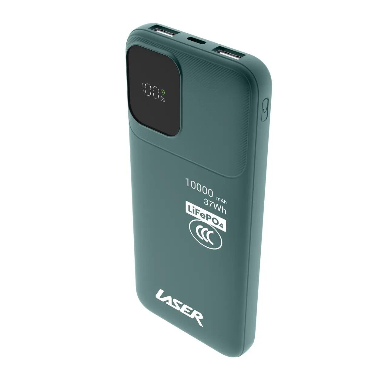Laser 10000mAh 3-Port Power Bank with LED Display (Deep Green)
