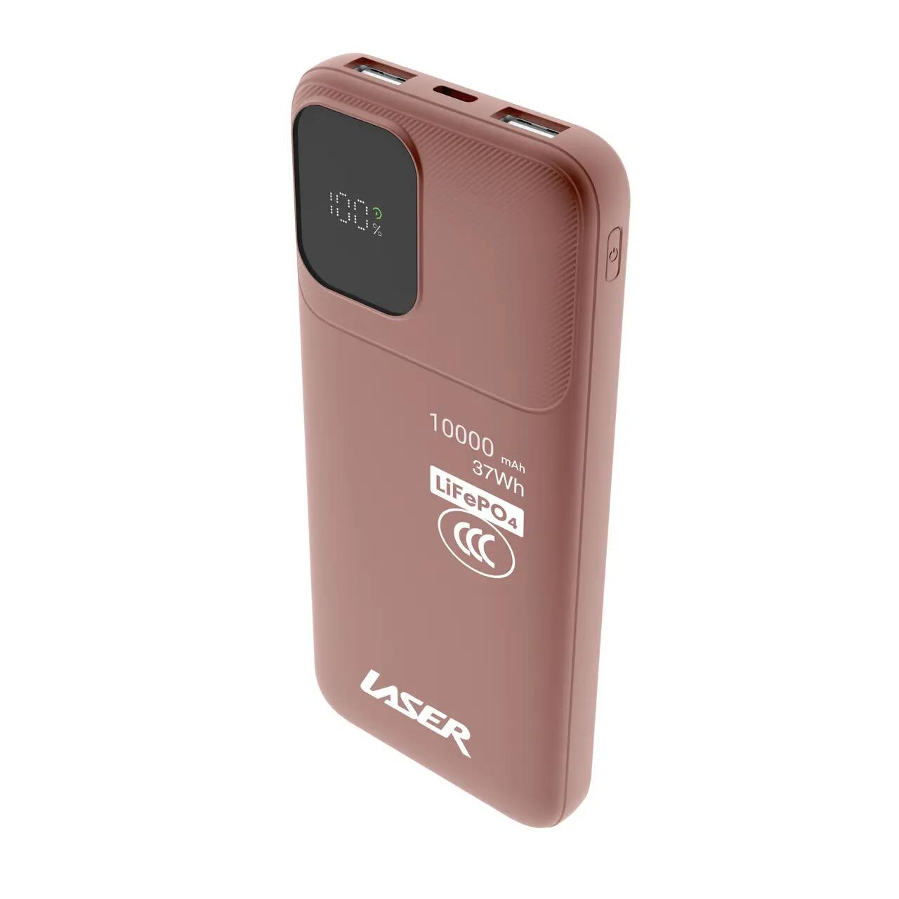 Laser 10000mAh 3-Port Power Bank with LED Display (Clay)