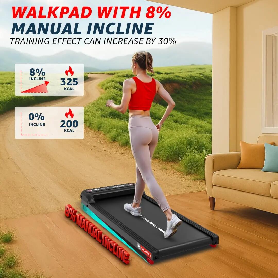Powermax Fitness Walkpad-2 Under-Desk Treadmill for Home Use, 4.0 HP Motor, 2% Manual Incline, 130kg Weight Capacity -  4