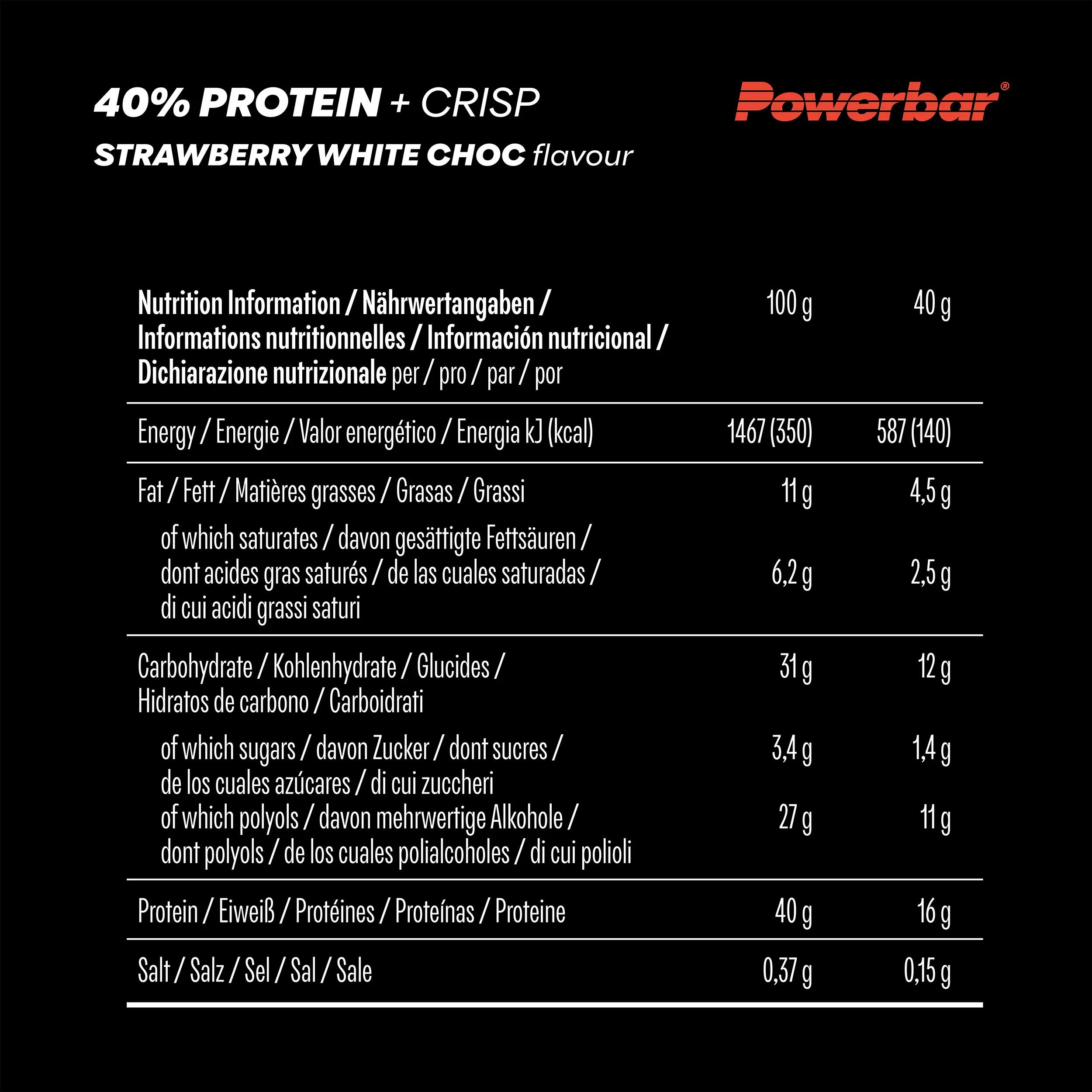 High Protein Riegel Strawberry White Choc 40% Protein + Crisp 12x 40 g 5/7