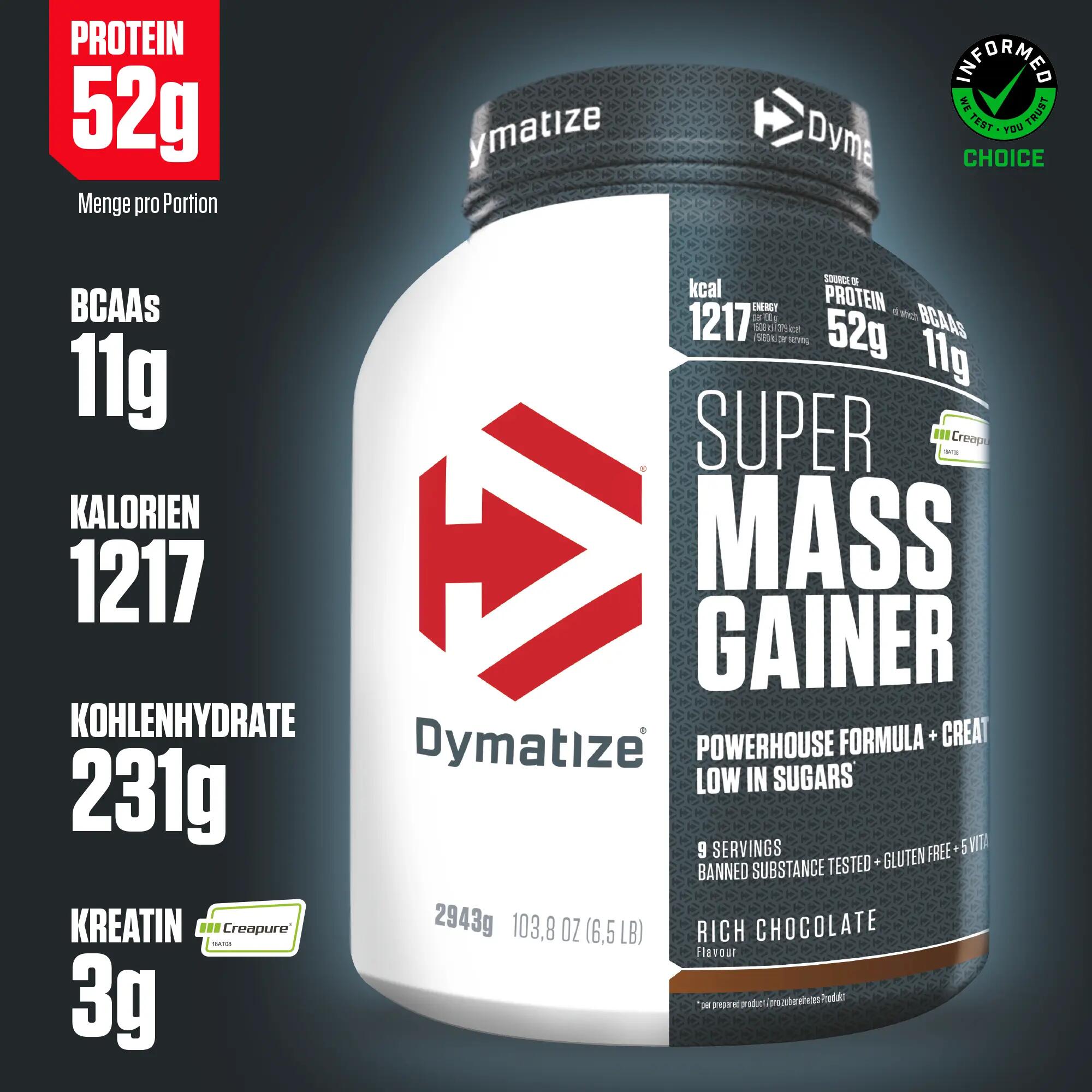 Weight-Gainer Pulver Super Mass Gainer Kohlenhydrate Rich Chocolate 2943g Dose 2/7