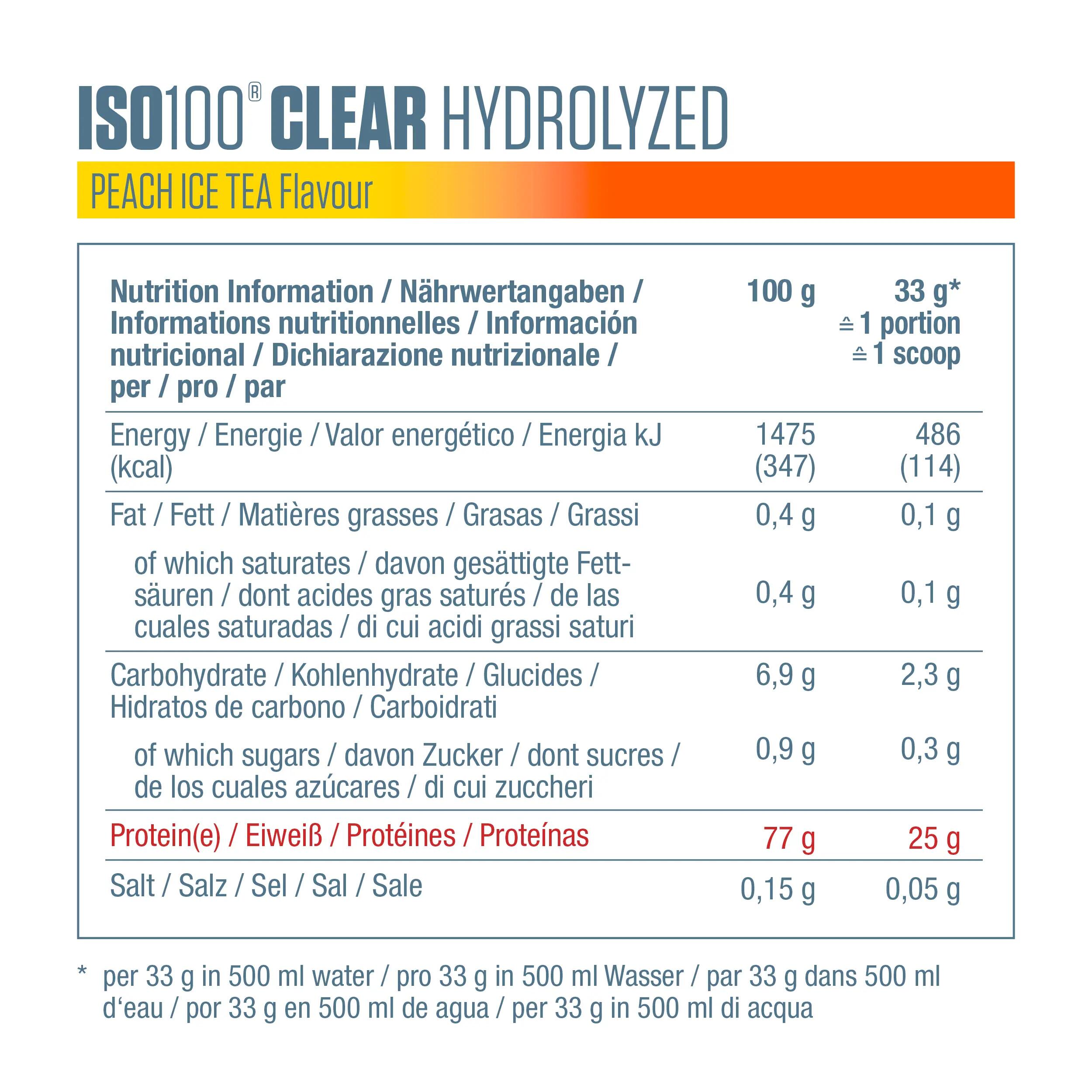 ISO 100 Hydrolized Clear Peach Ice Tea 528g Whey Protein Pulver 5/6