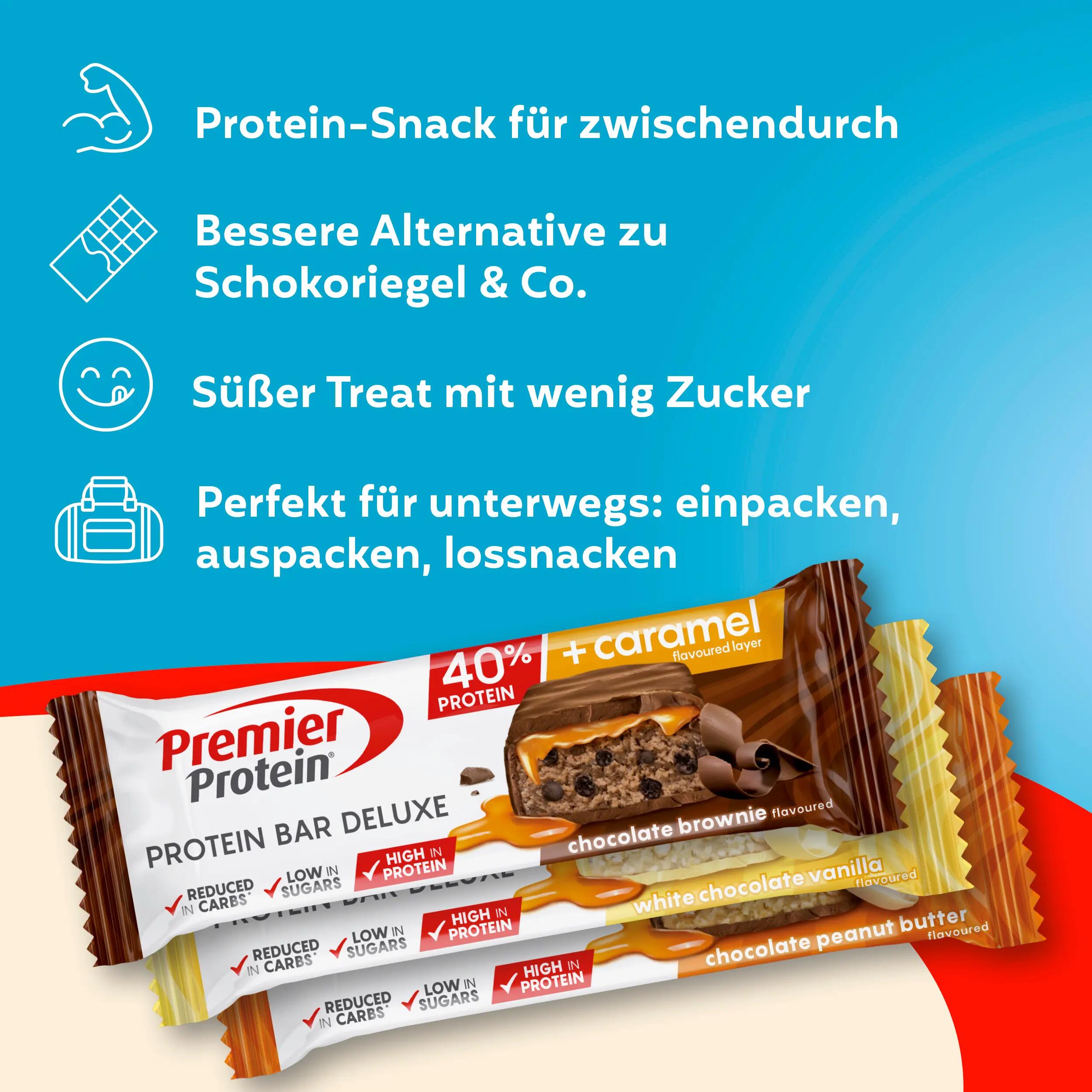 36x50g Deluxe Chocolate Brownie+Chocolate Peanut Butter+Vanilla. 4/7