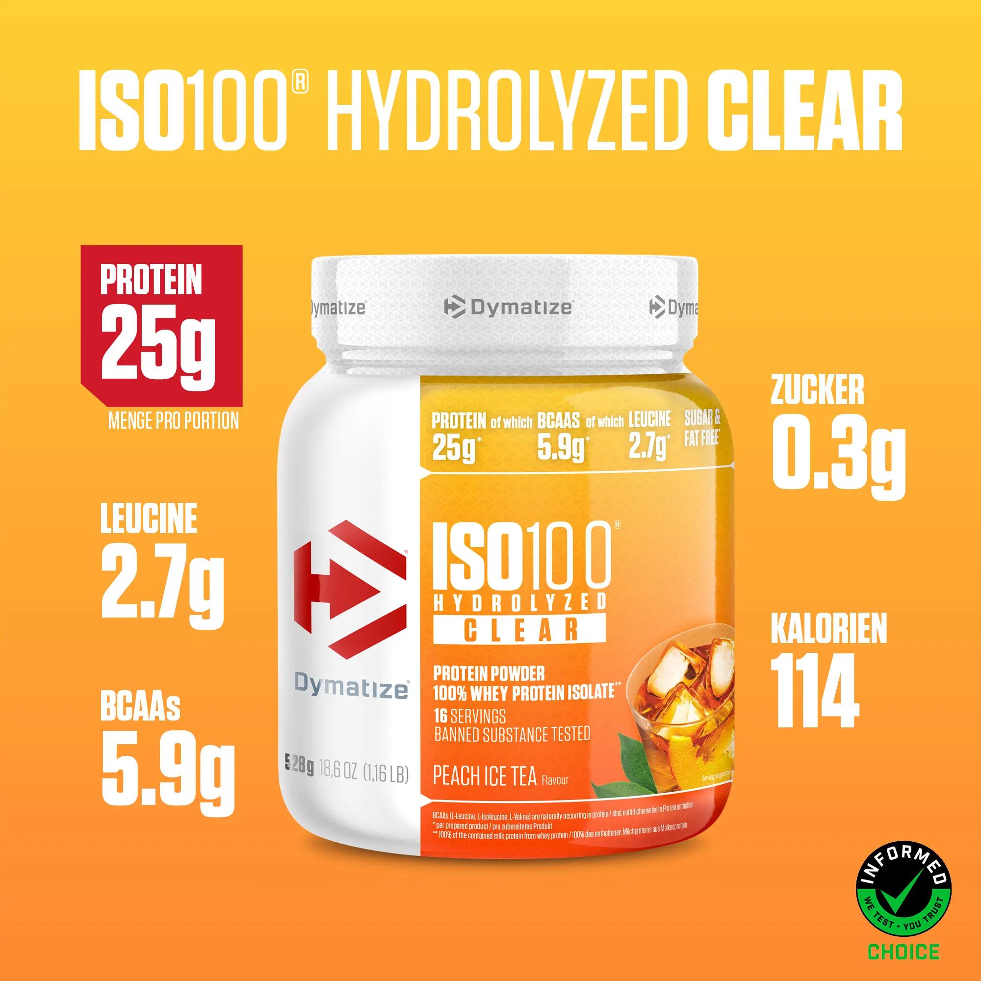 ISO 100 Hydrolized Clear Peach Ice Tea 528g Whey Protein Pulver 2/6