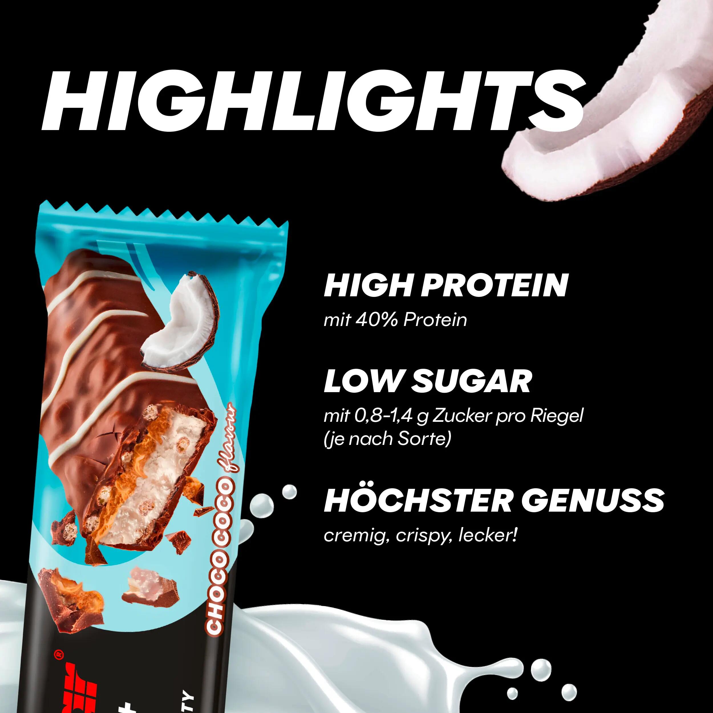 High Protein Riegel Choco Coco 40% Protein + Crisp 12x 40 g zuckerarm 3/7