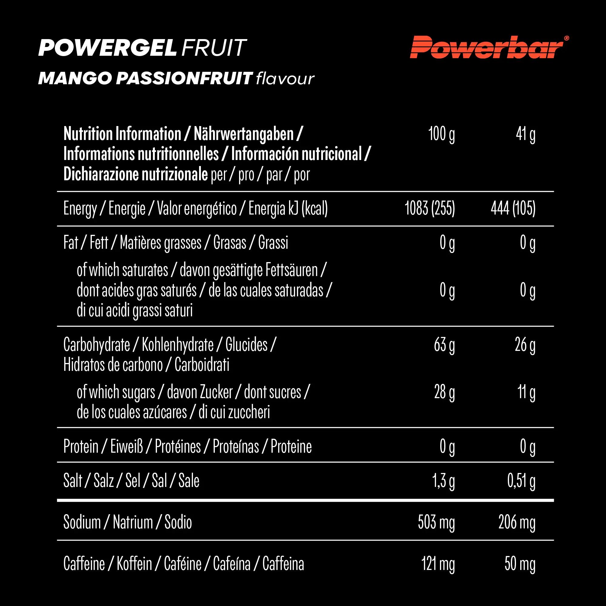 PowerGel Fruit Mango Passionfrucht High Carb Energie Gel Koffein 24x41g 5/7
