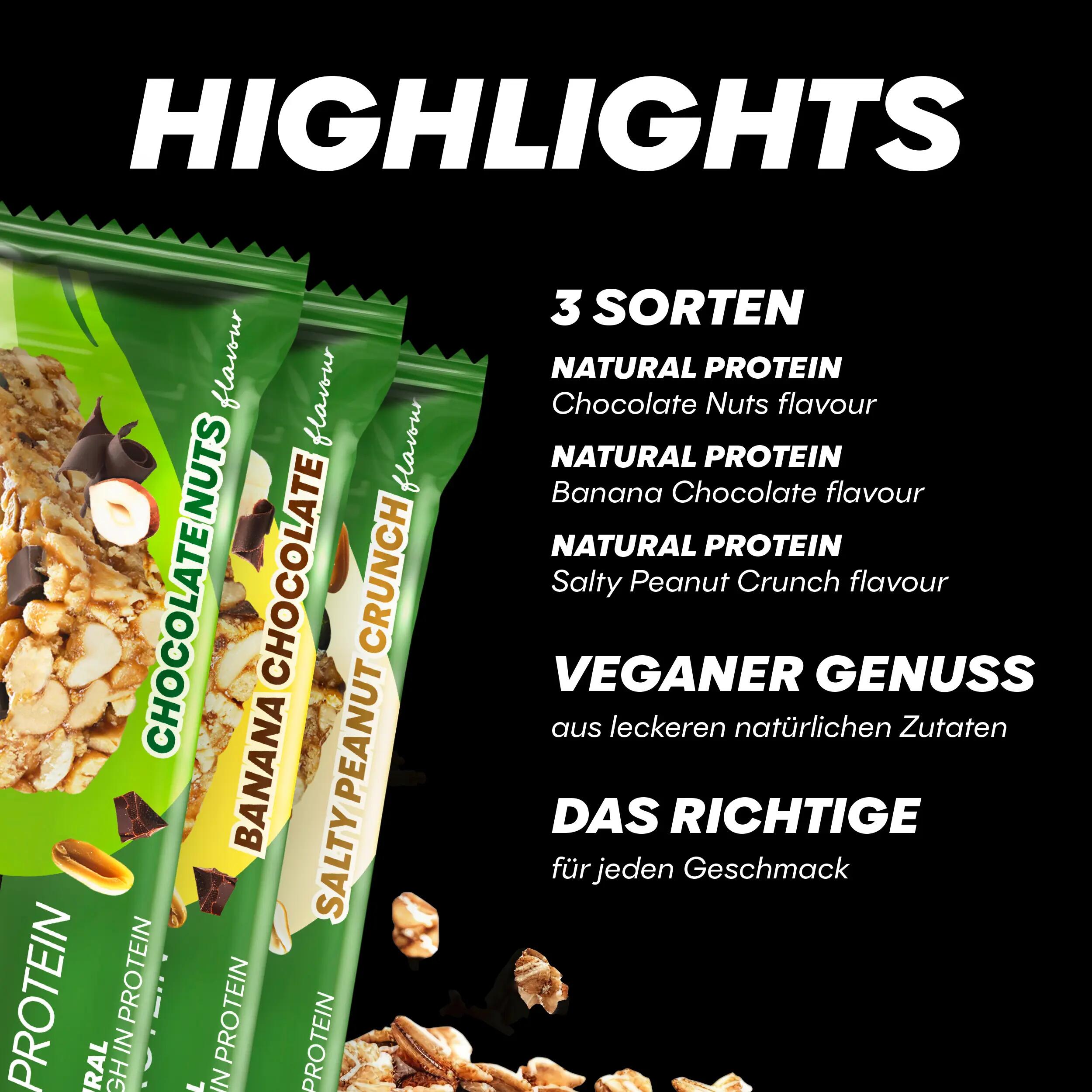 12x40g Riegel Natural Protein Multiflavour Box Chocolate Nuts Banana 3/6