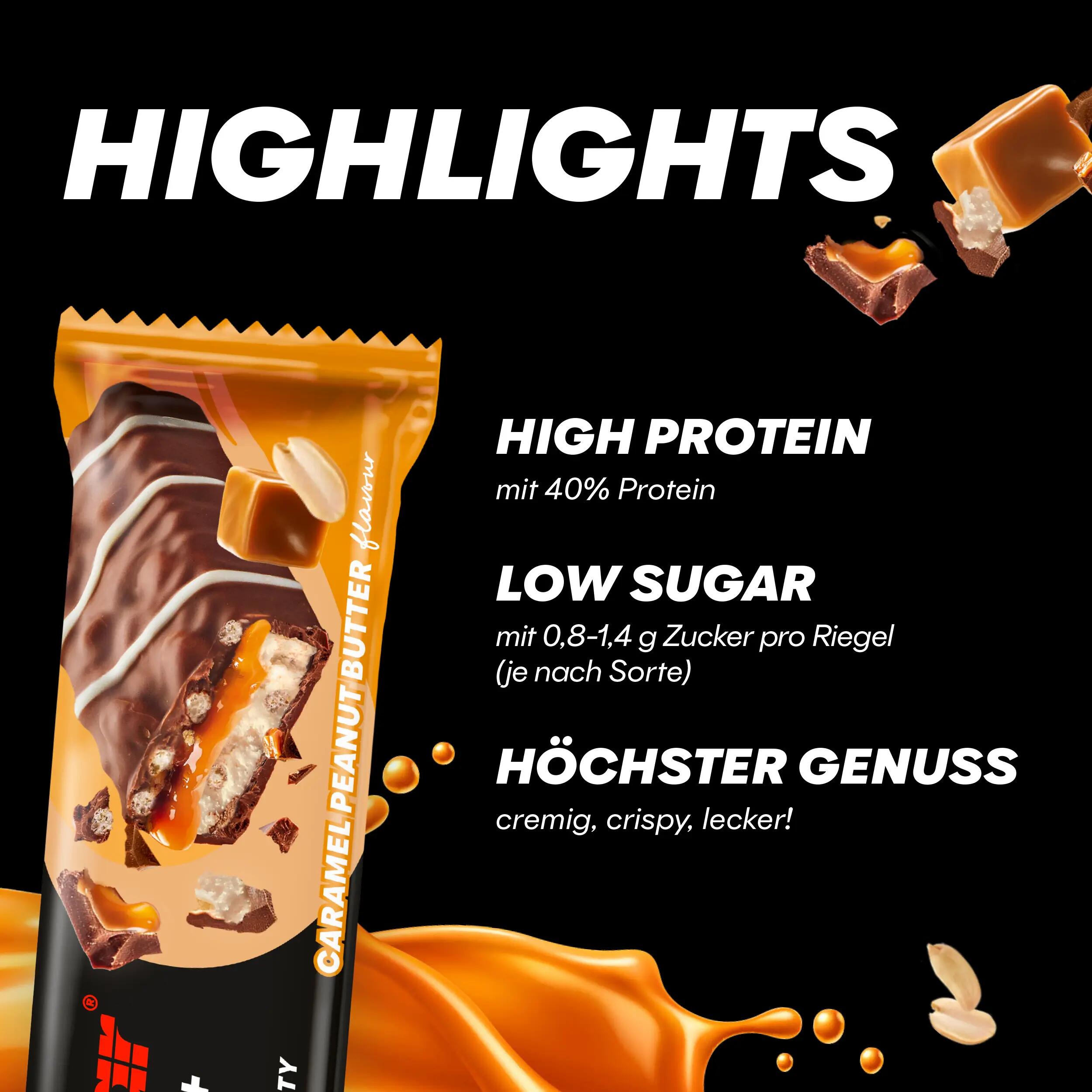 High Protein Riegel Caramel Peanut Butter 40% Protein + Crisp 12x 40 g 3/7