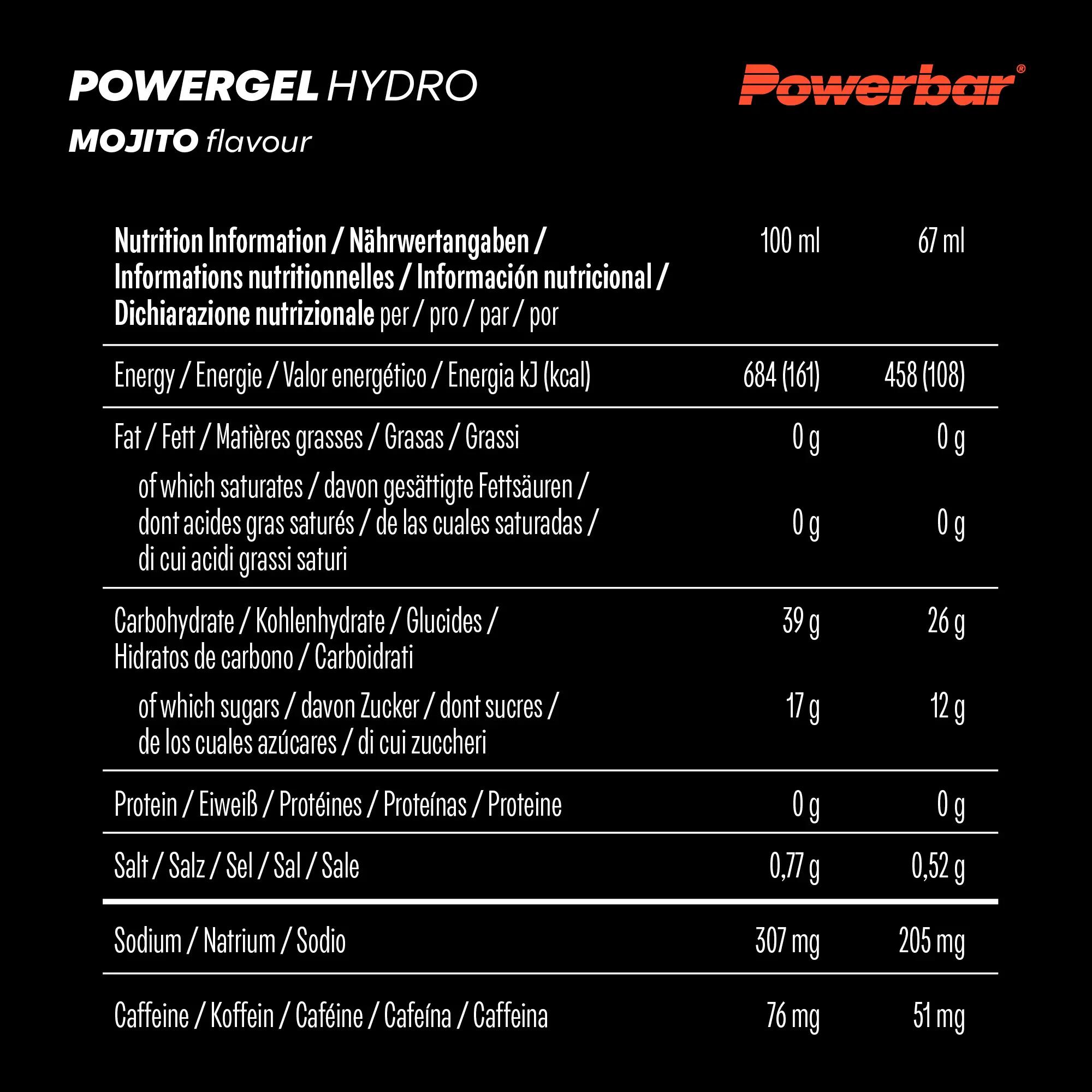PowerGel Hydro Mojito High Carb Energie Gel Natrium Koffein 24 x 67 ml 5/6