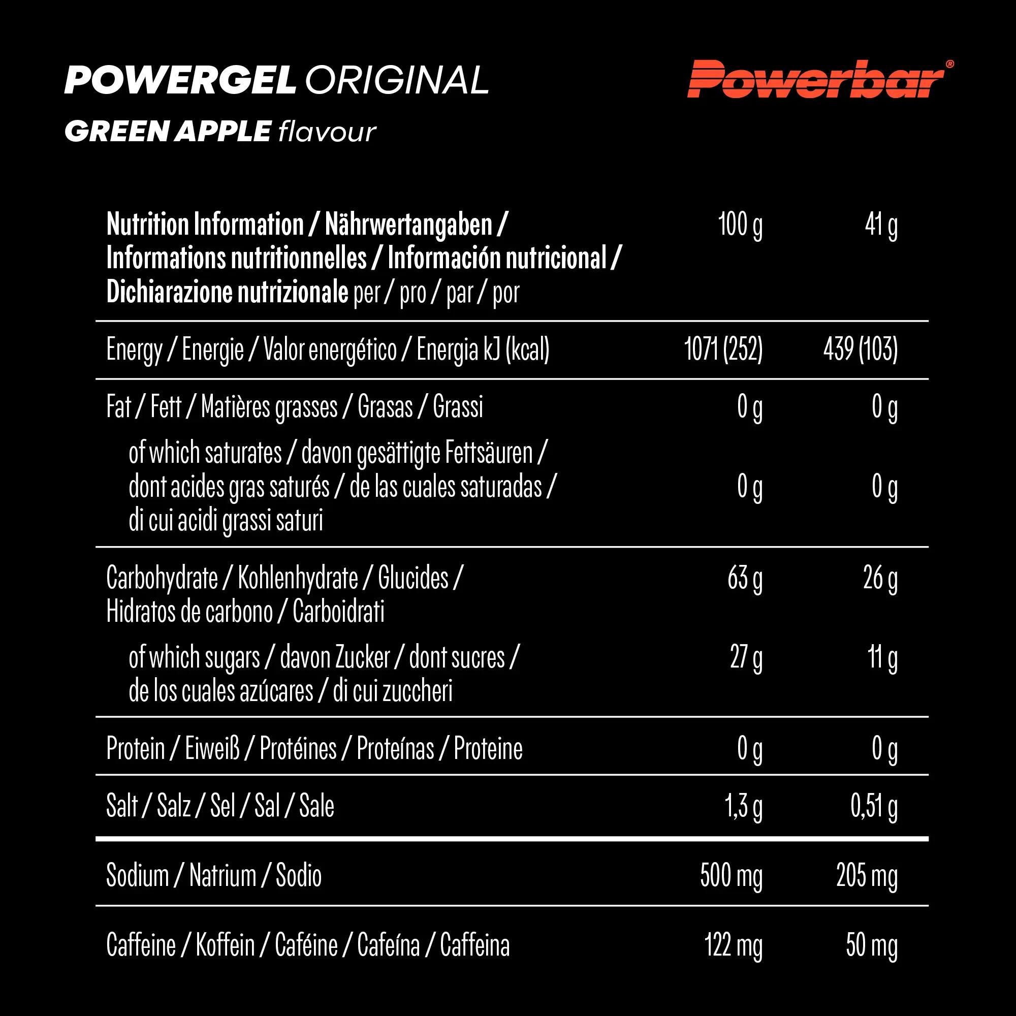 PowerGel Fruit Green Apple High Carb Energie Gel Koffein Natrium 24x41g 5/7