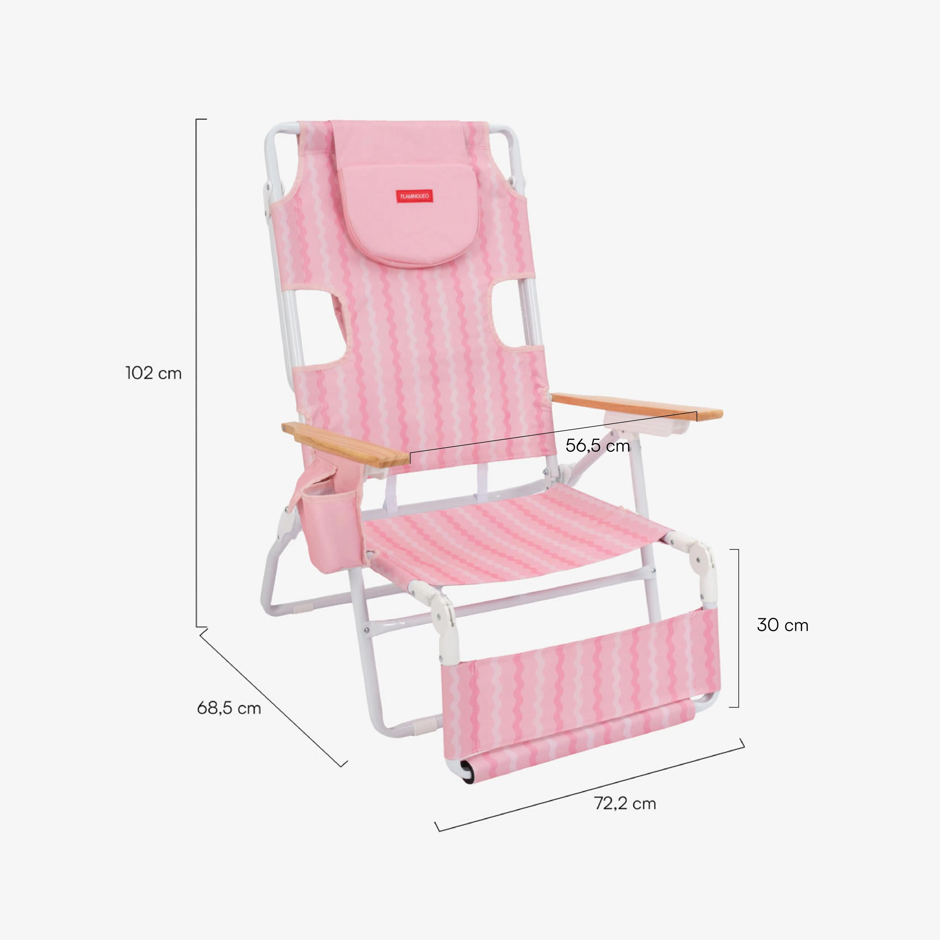 Flamingueo sedia spiaggia reclinabile poggiapiedi alluminio rosa 8/8