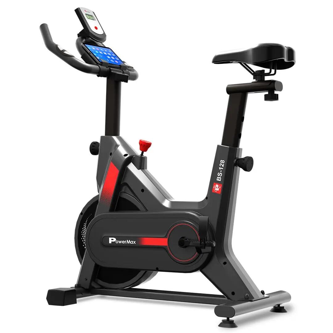 PowerMax Fitness BS-128 Spin Exercise Bike for Home Use with 6KG Flywheel, Belt Drive System, Friction Resistance, LCD Display, Anti-Slip Pedals, Adjustable Seat & Handlebar-image-2