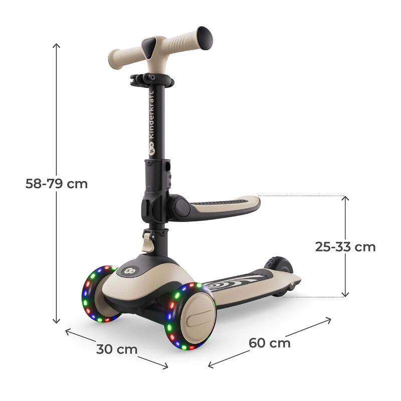 Trotinetă  Kinderkraft HALLEY 2, 3 Roți LED, cu șezut, STONE WHITE