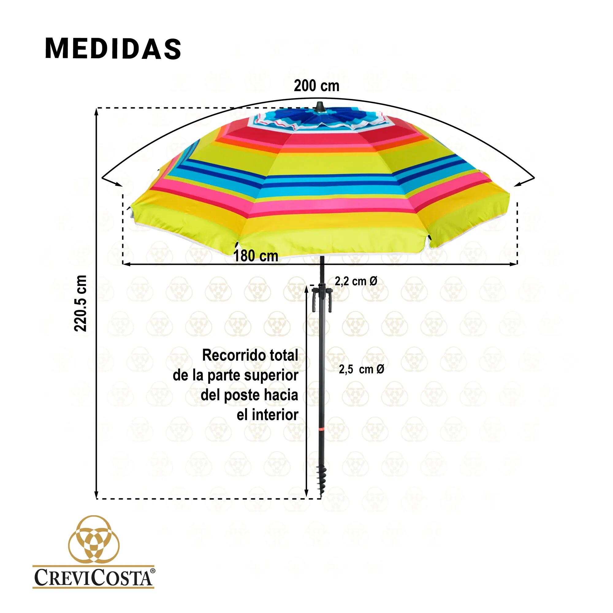 Sombrilla 200 cm NUEVO poste enroscador y colgador - CREVICOSTA Acoíris 4/6