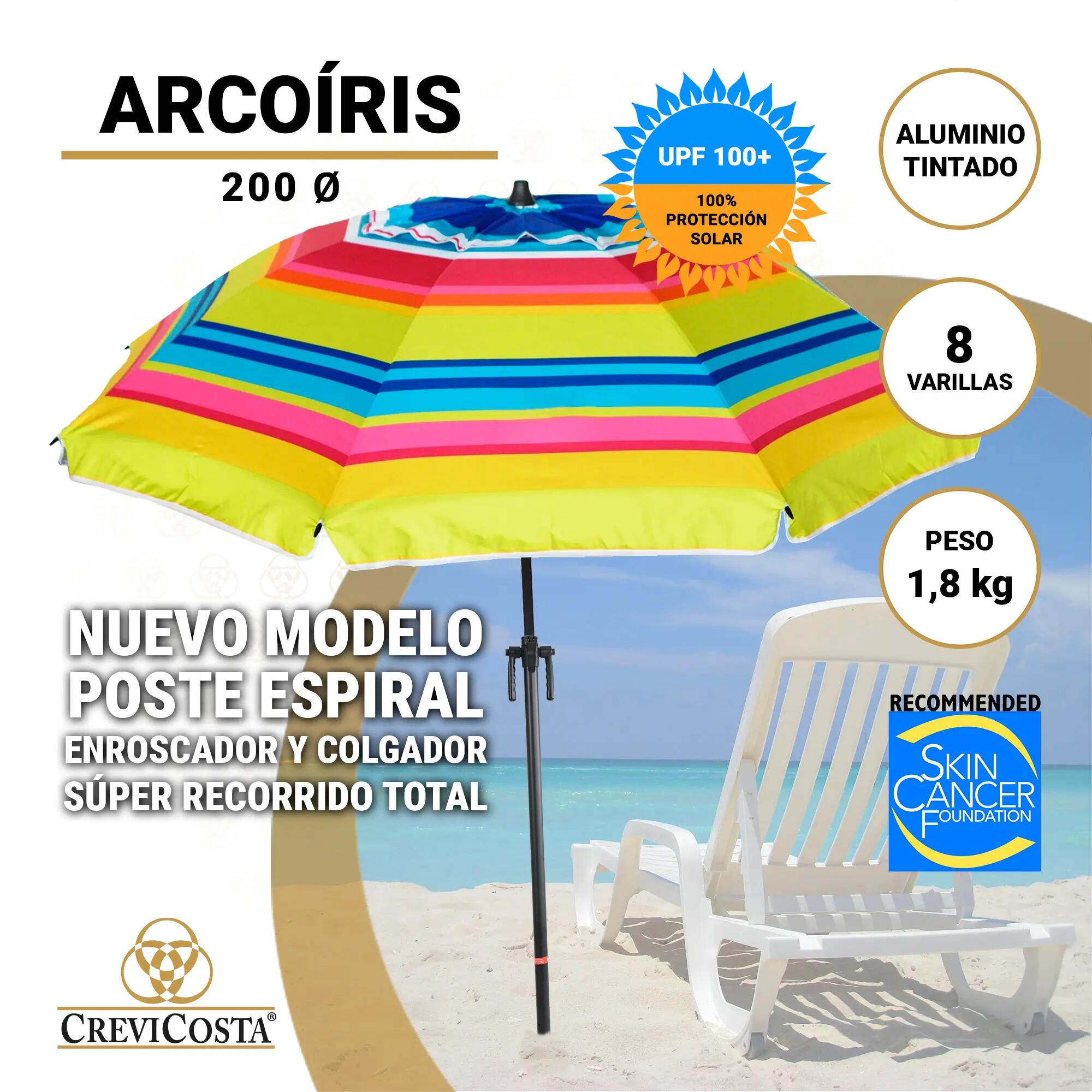 Sombrilla 200 cm NUEVO poste enroscador y colgador - CREVICOSTA Acoíris 2/6