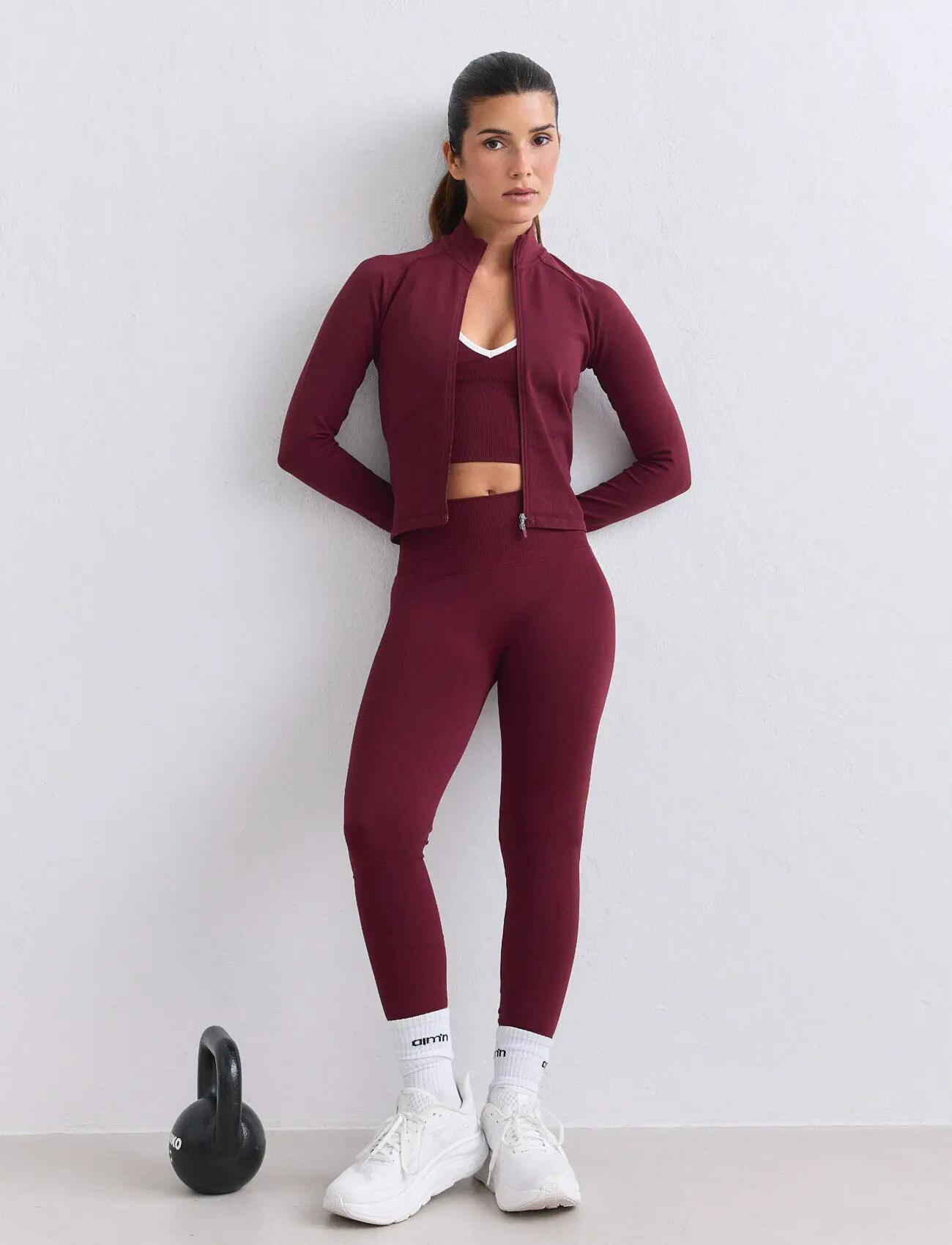 Damskie legginsy dłuższe, wysoki stan, invisible scrunch Shape Seamless bordowe