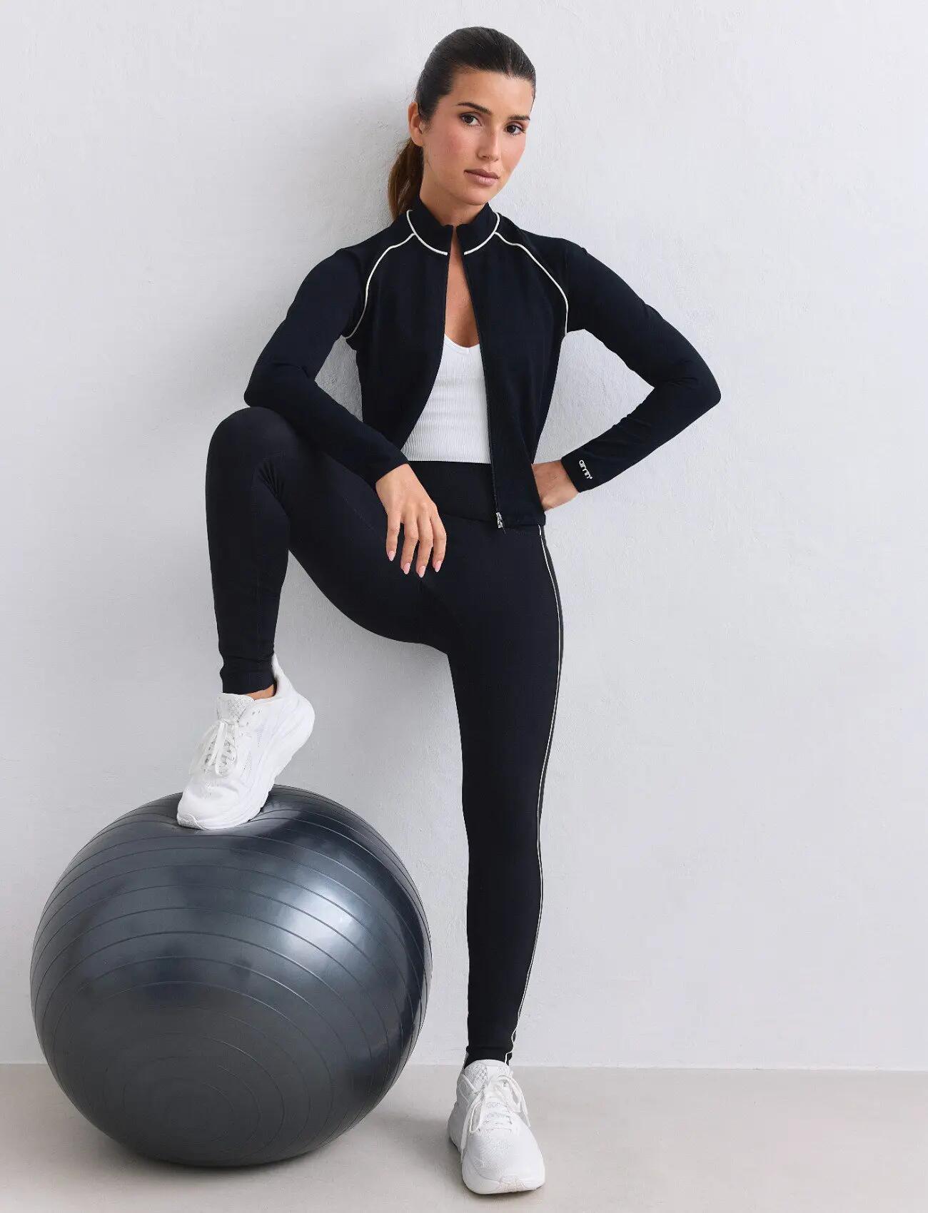 Damskie legginsy kontrastowe, wysoki stan, squat proof, Sense czarne