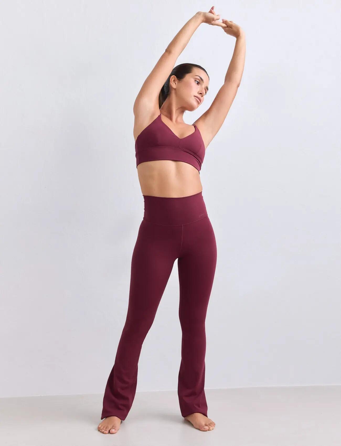 Damskie legginsy rozszerzane nogawki, wysoki stan, squat proof Sense bordowy
