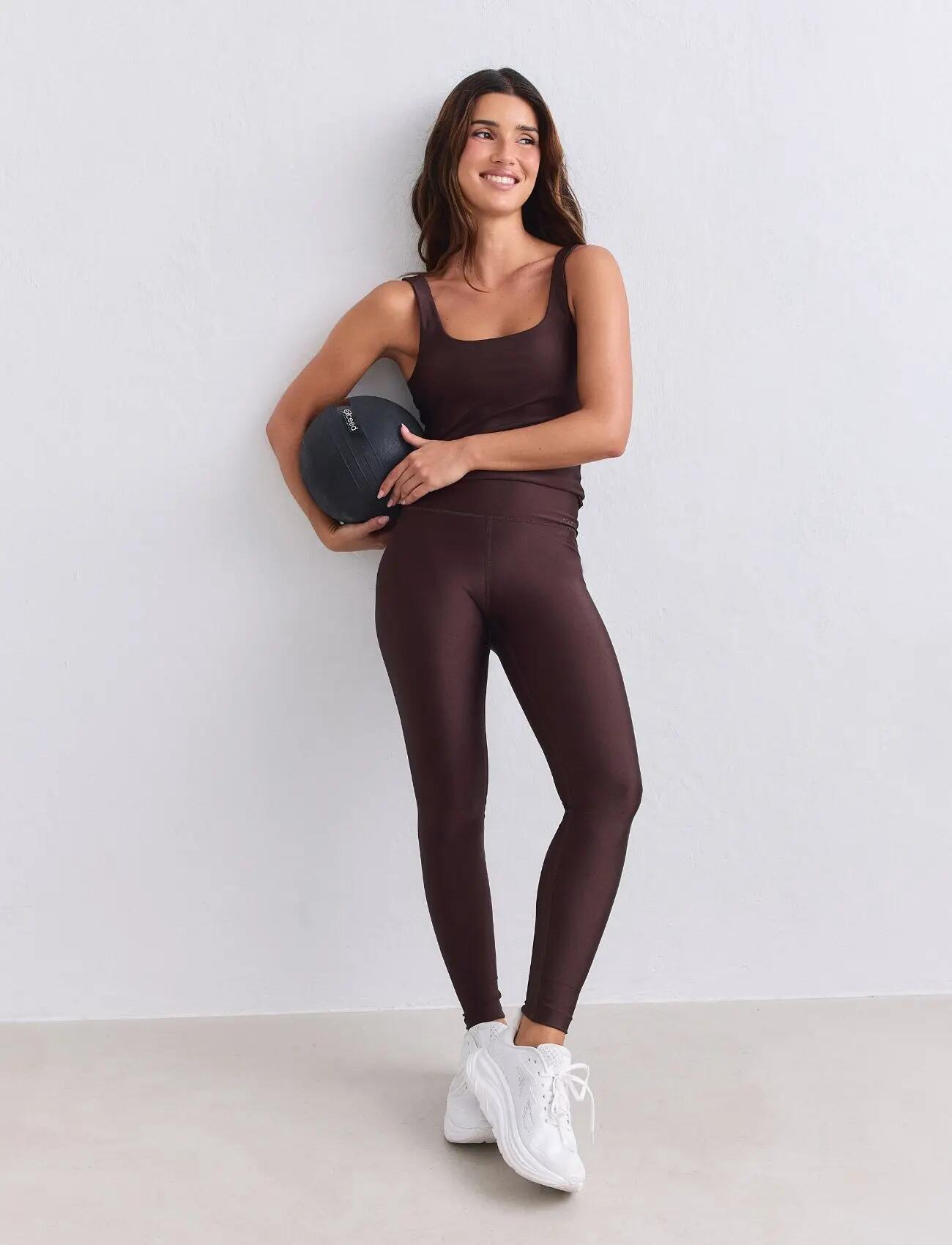 Damskie legginsy z wysokim stanem Shimmer czekoladowe