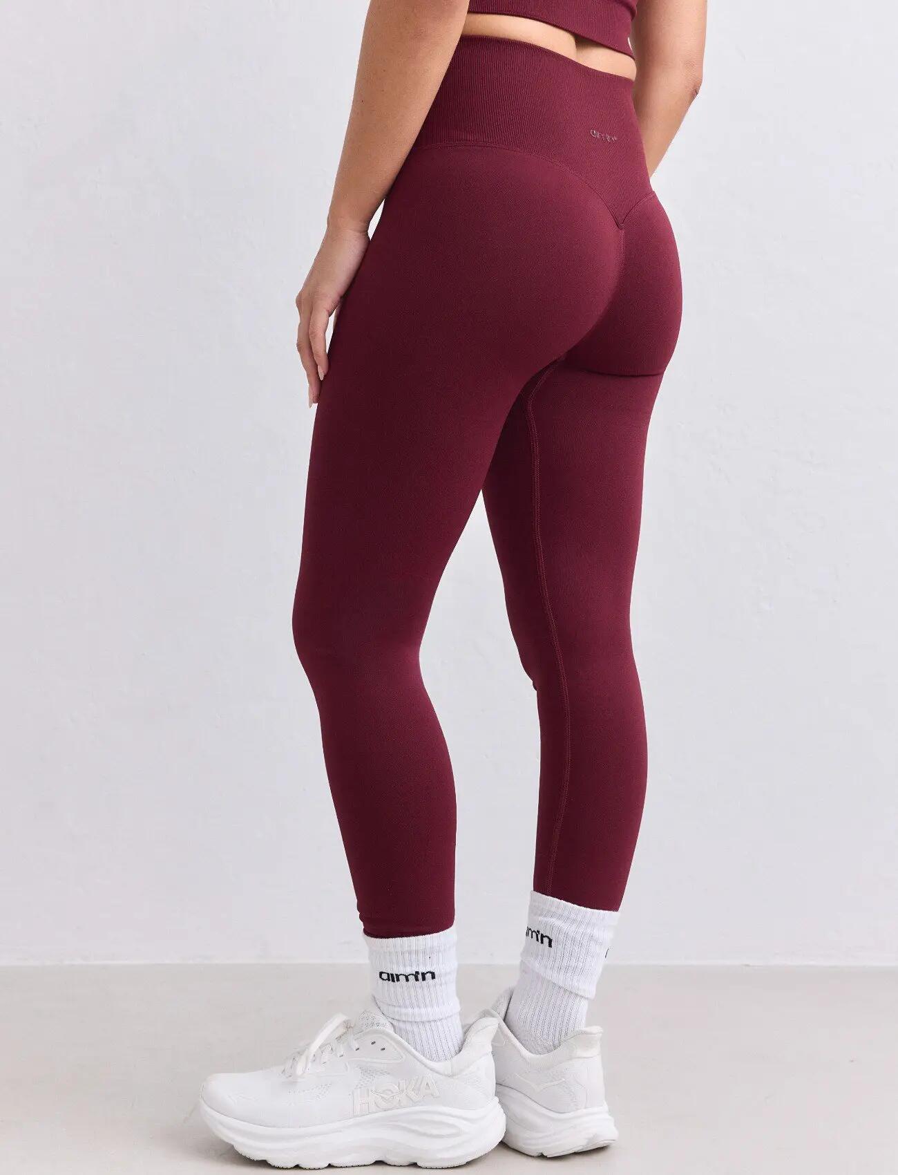 Mujer Mallas Cintura Alta Invisible Scrunch Squat Proof Shape Seamless Rojo 3/7
