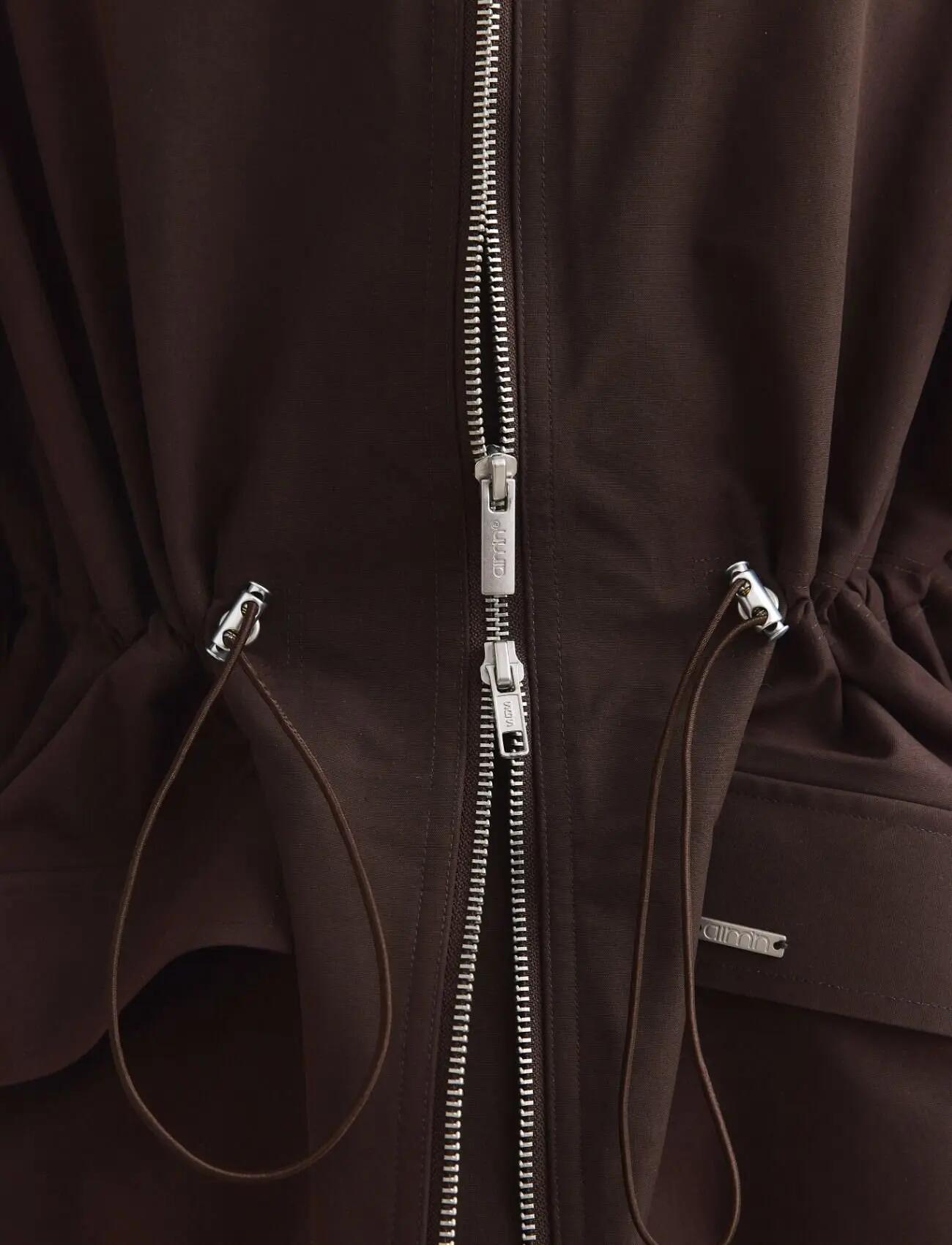 Mujer Chaqueta Impermeable Cremallera 2 Vías Cintura Ajustable Marrón Chocolate 4/7