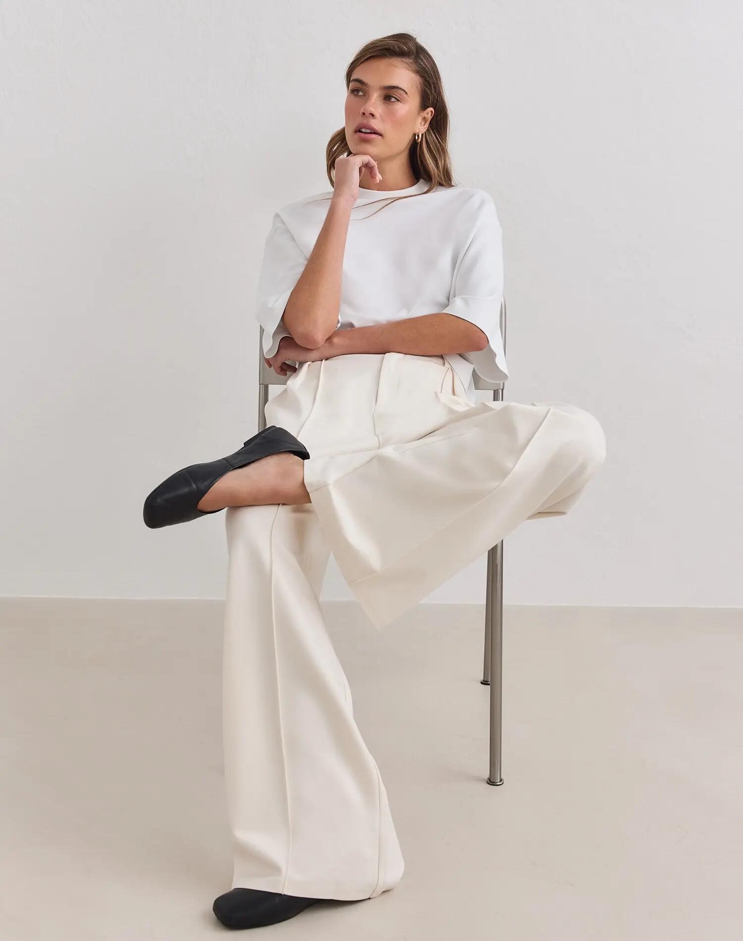 Donna Pantaloni Sartoriali Rilassati Luxe Crema 2/5