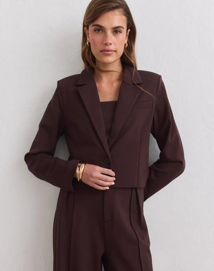 Femme Veste Tailleur Courte Luxe Chocolat