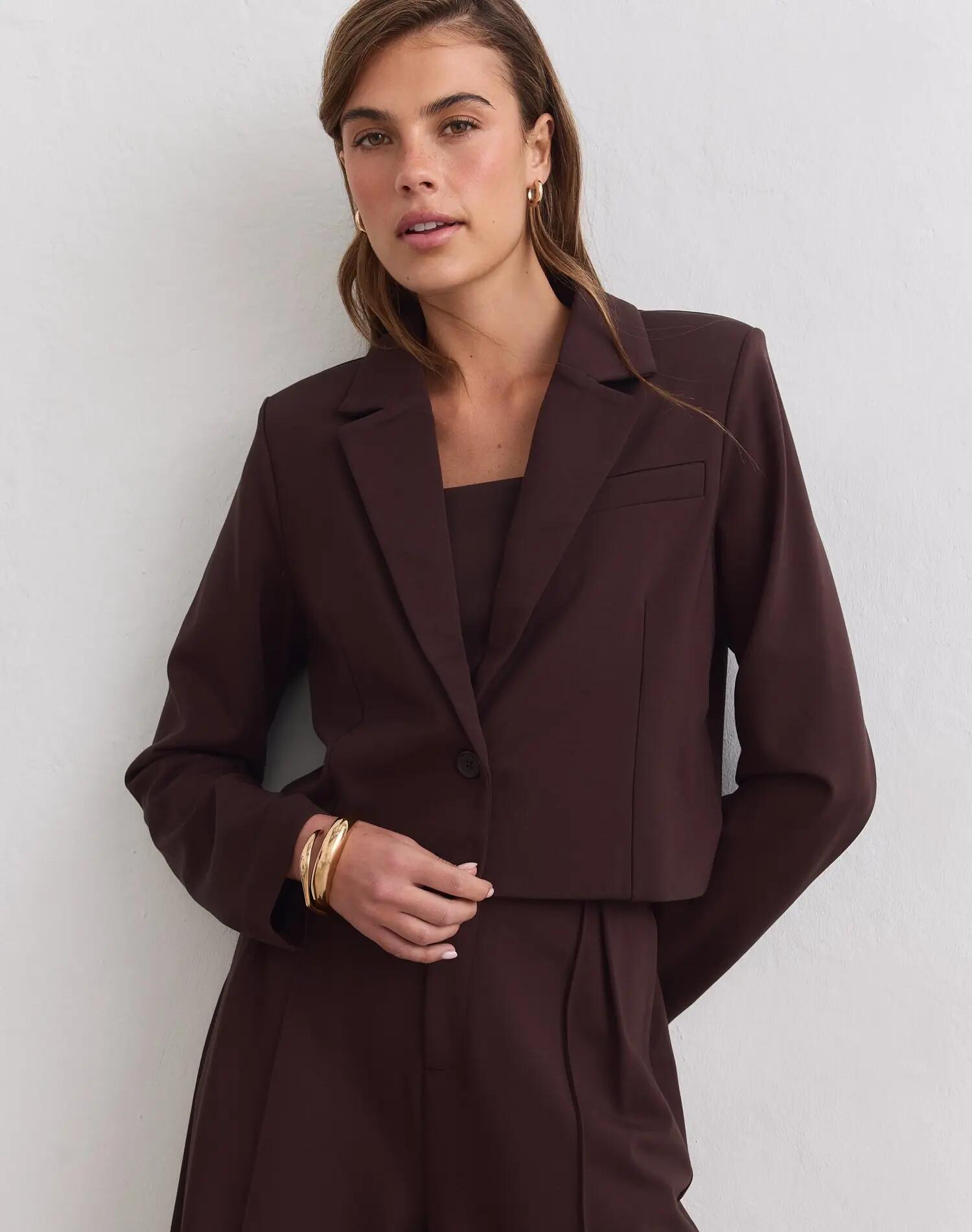Femme Veste Tailleur Courte Luxe Chocolat 4/4