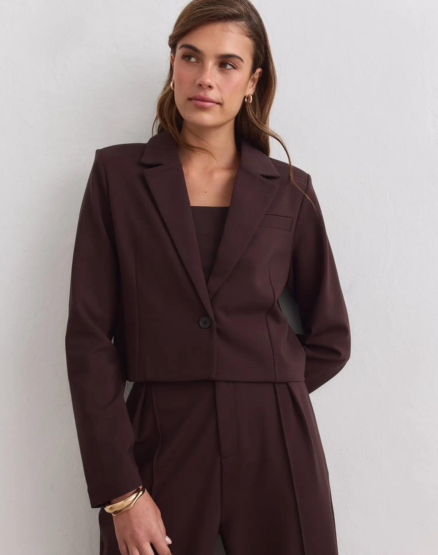 Femme Veste Tailleur Courte Luxe Chocolat 3/4