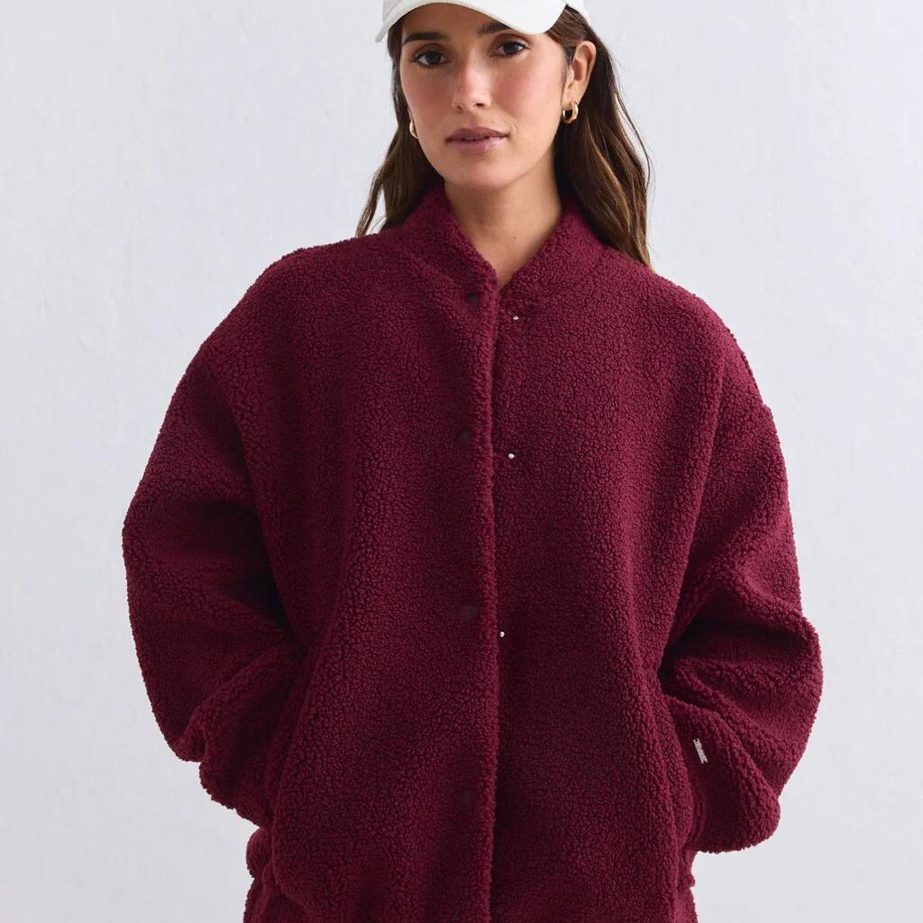 Women's Jacket Pile Coach Fleece-Lined Relaxed Red