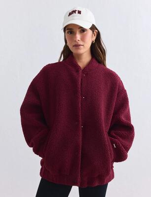Giacca da Donna in Pile Foderata Vestibilità Rilassata Stile Allenatore Rosso