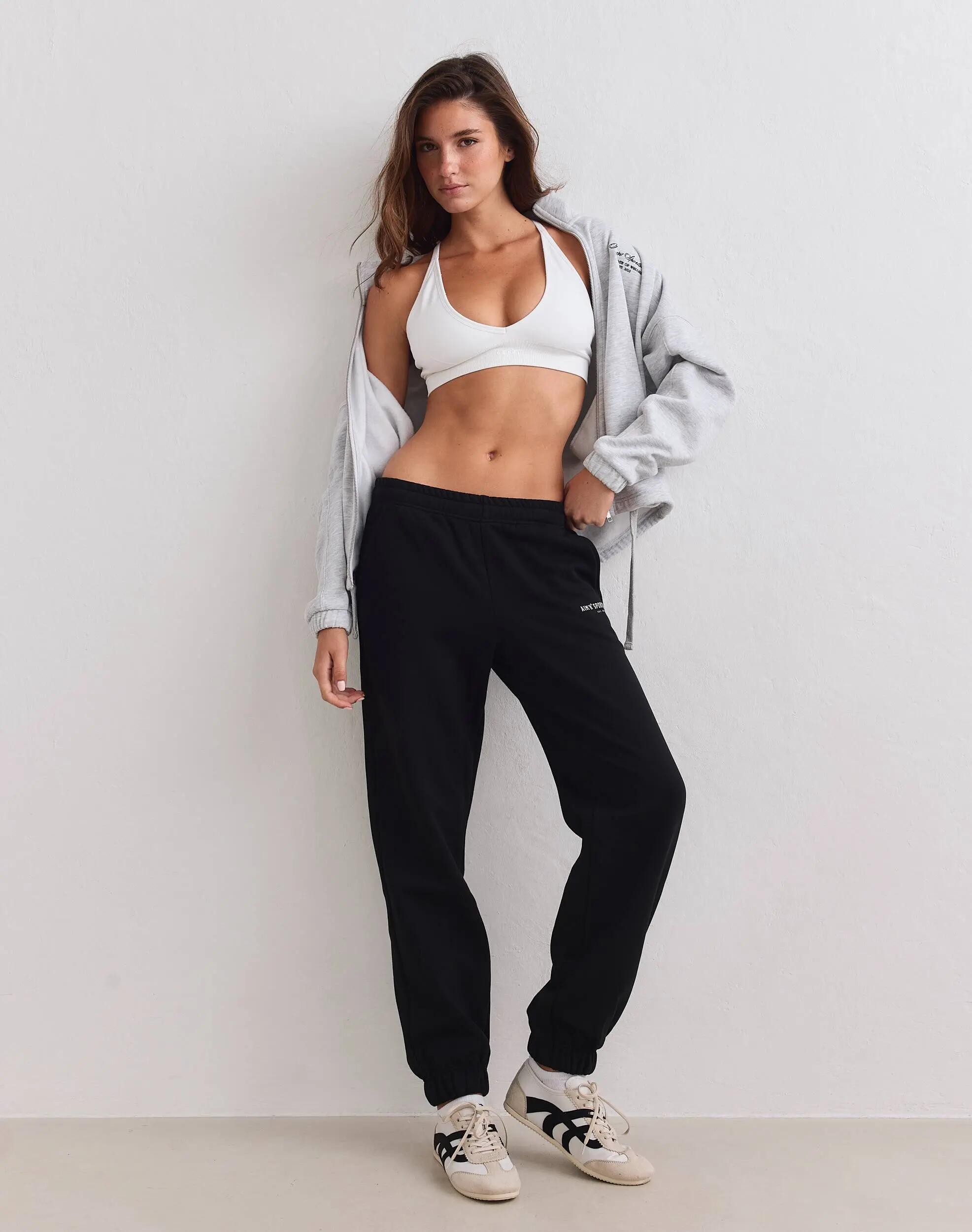 Femme Pantalon de Survêtement Jersey Gratté Taille Mi-Haute Classique Noir 5/6