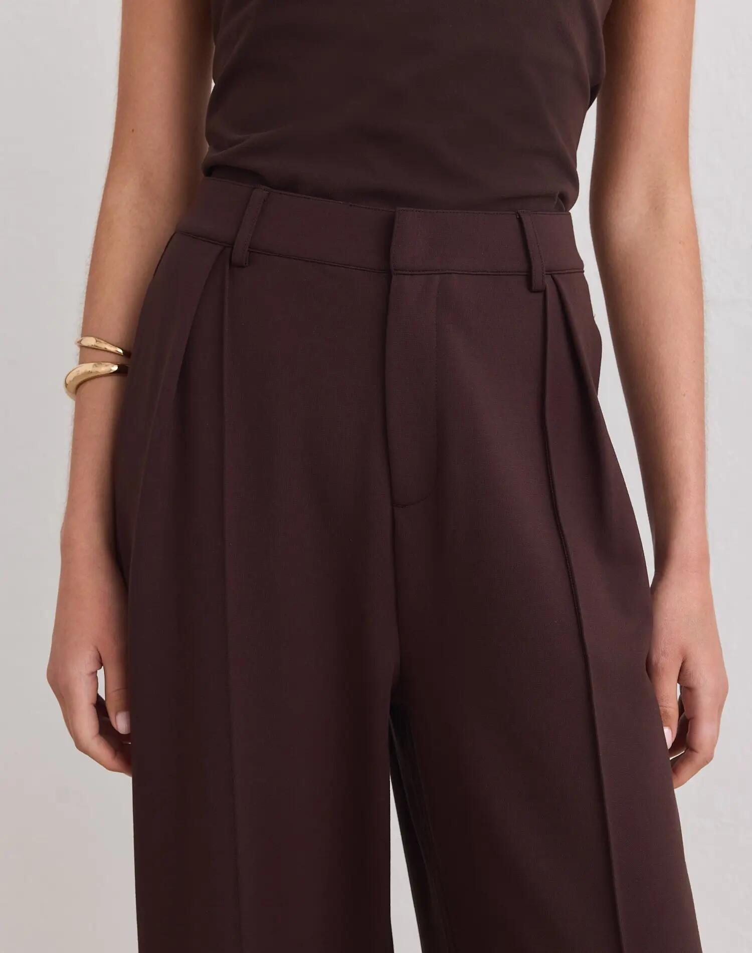 Mujer Pantalón de Sastrería Relajado Luxe Chocolate 3/4