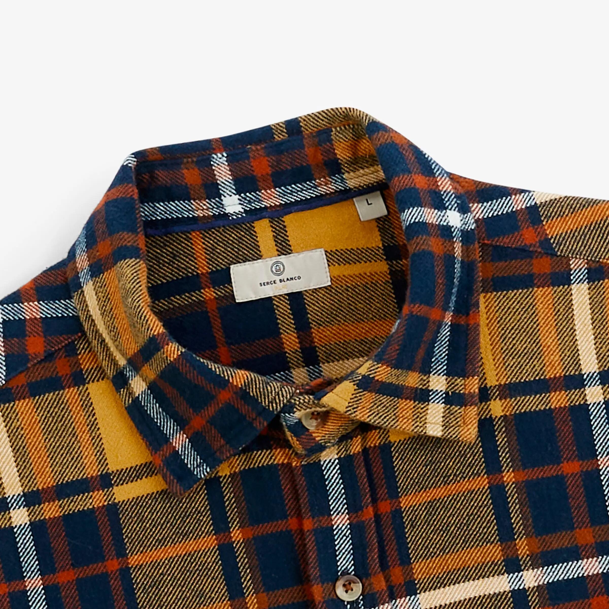 Surchemise chevron carreaux tartan jaune moutarde 3/4