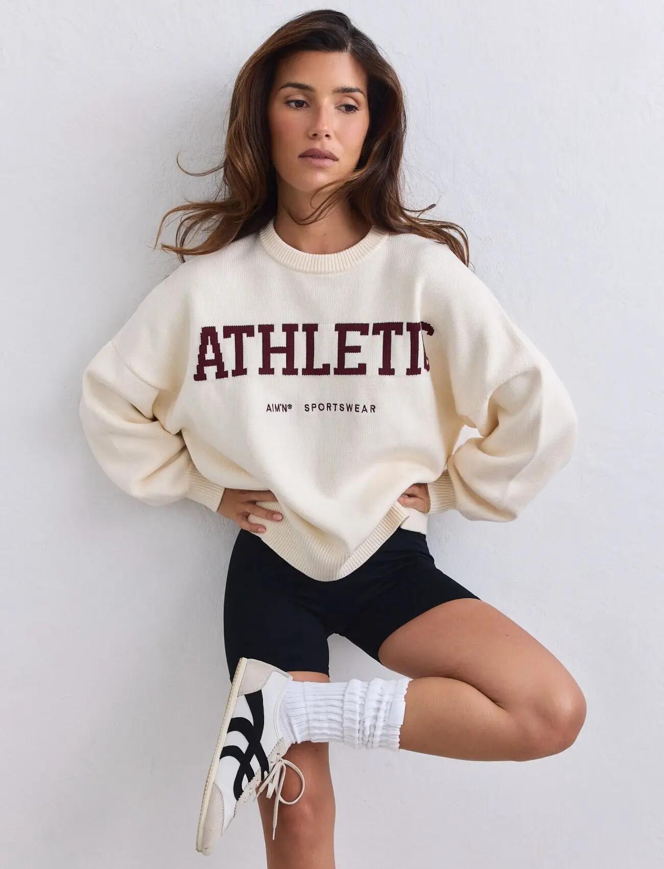 Mujer Sudadera de Punto Deportivo Crema 6/7